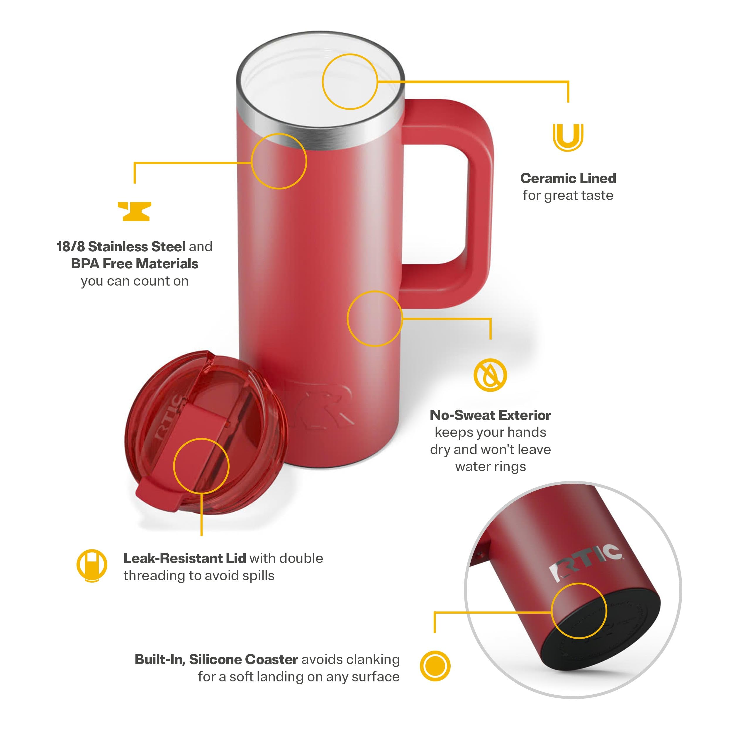 Foto 5 pulgar | Taza De Viaje Rtic Road Trip 600 Ml Con Bandera De Acero Inoxidable, Color Rojo - Venta Internacional.