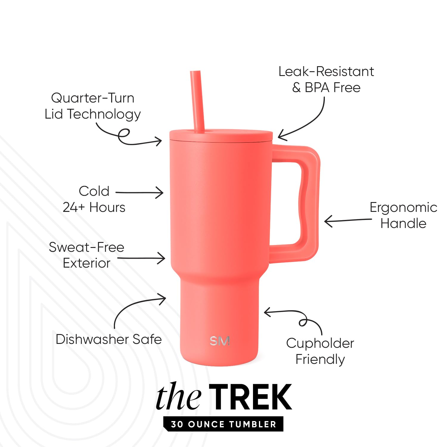 Foto 3 pulgar | Vaso Simple Modern Trek De 30 Onzas Con Asa Y Tapa Con Pajita - Venta Internacional.