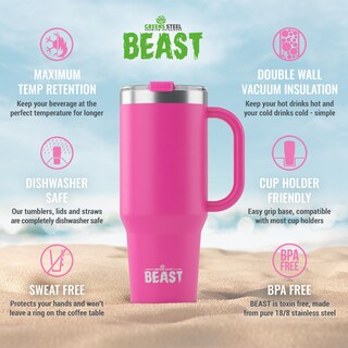 Foto 4 | Termo de Acero Inoxidable Tumbler Greens Steel Beast 1250 ml Rosa - Venta Internacional