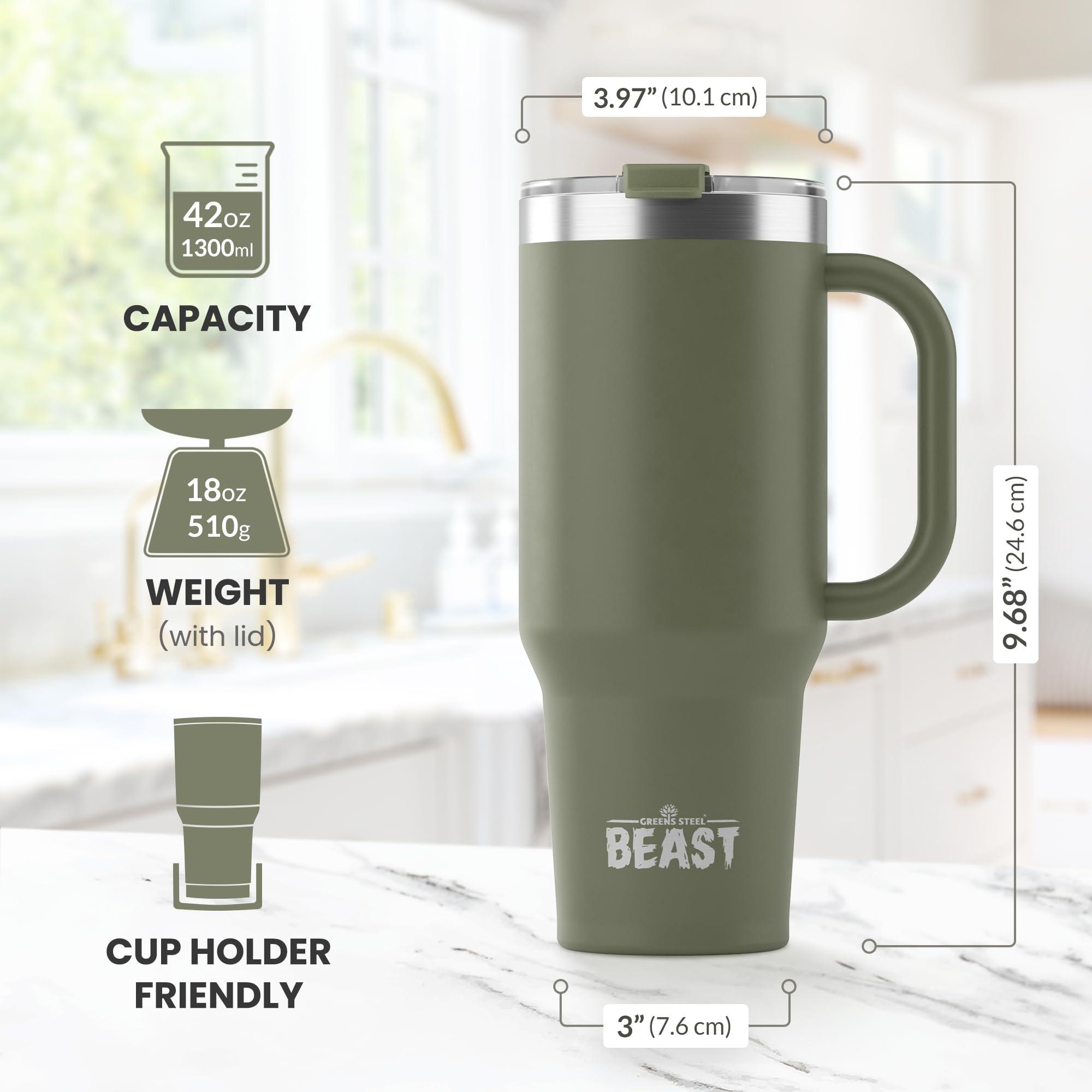 Foto 4 pulgar | Termo Greens Steel Beast de Acero Inoxidable 1250 ml Verde Militar - Venta Internacional