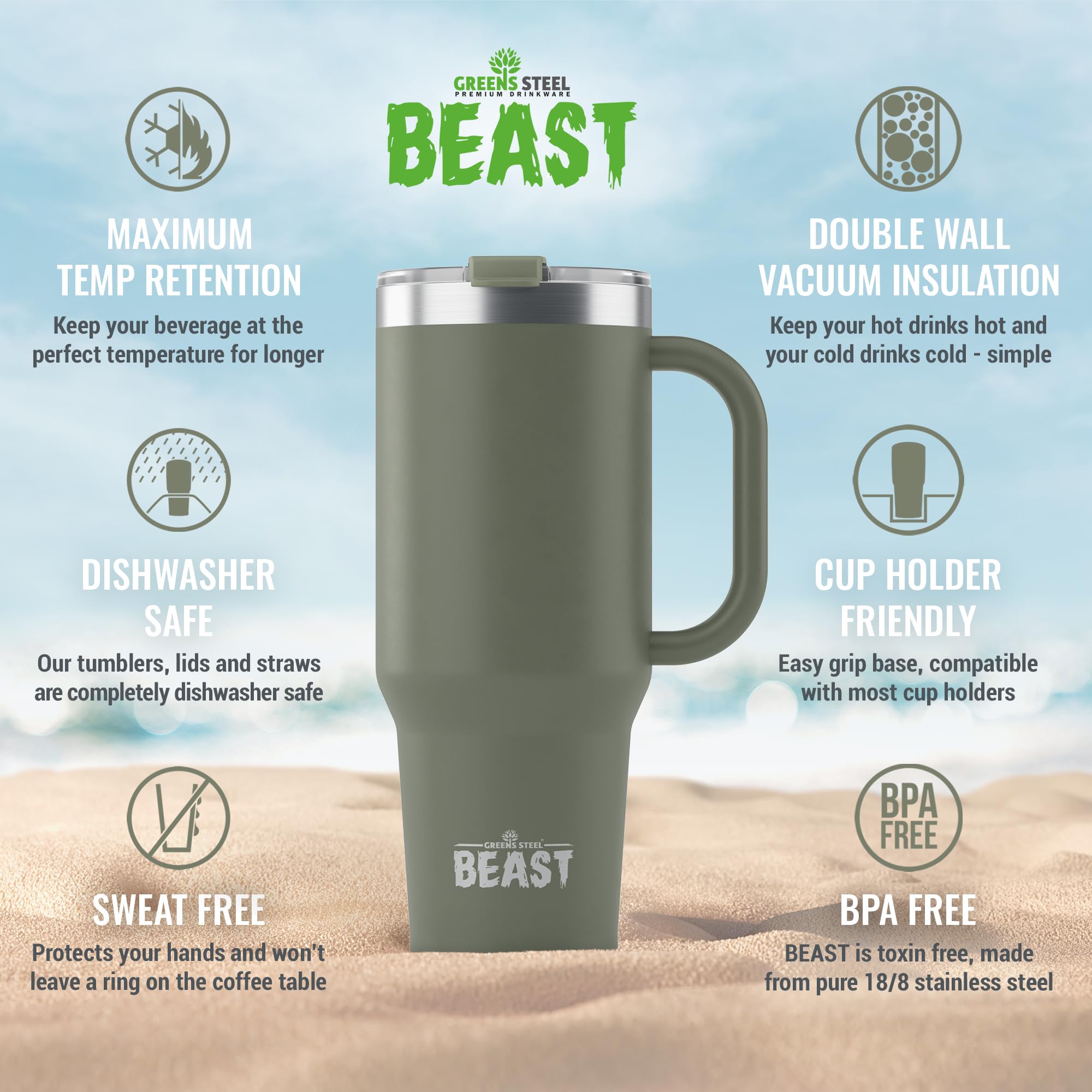Foto 5 pulgar | Termo Greens Steel Beast de Acero Inoxidable 1250 ml Verde Militar - Venta Internacional