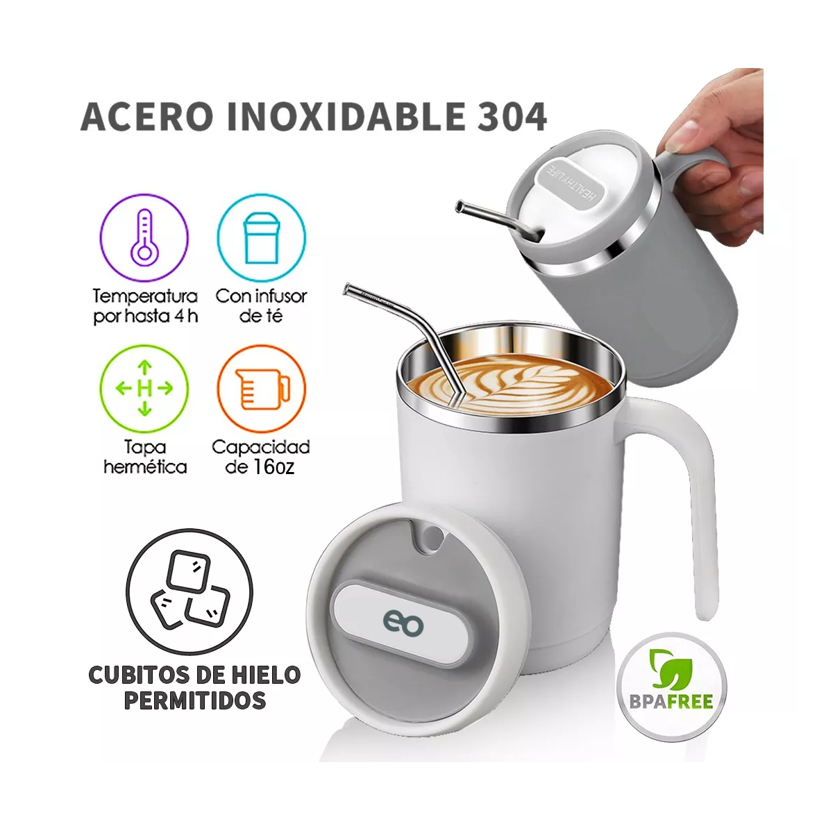 Foto 3 pulgar | Taza De Café De Acero Inoxidable De 500ml Con Asa Eo Safe Imports Esi-14194--1 Gris