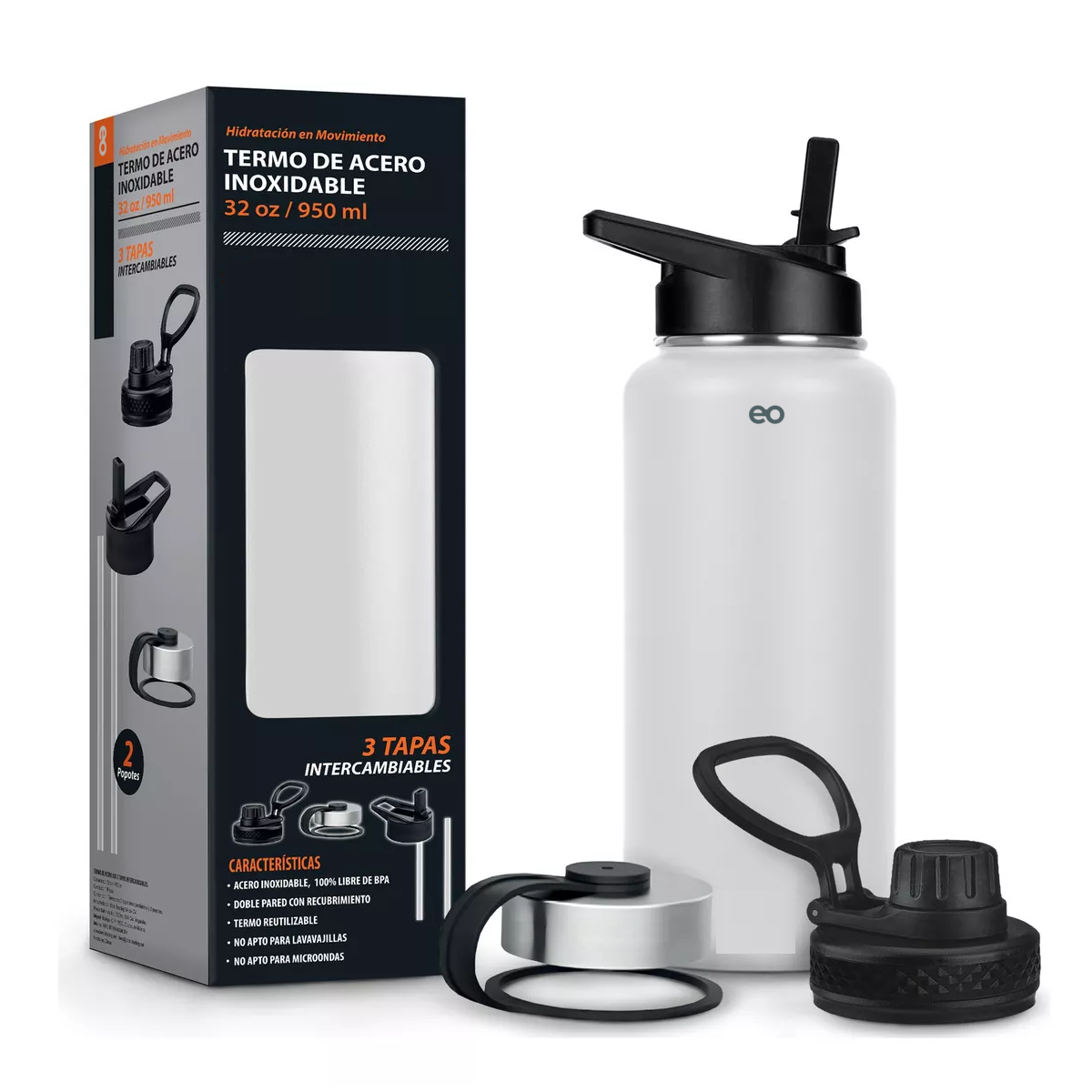 Foto 2 | Termo Para Café Y Agua 3 Tapas 32 Oz 950 Ml Eo Safe Imports Esi-12697-1 Blanco