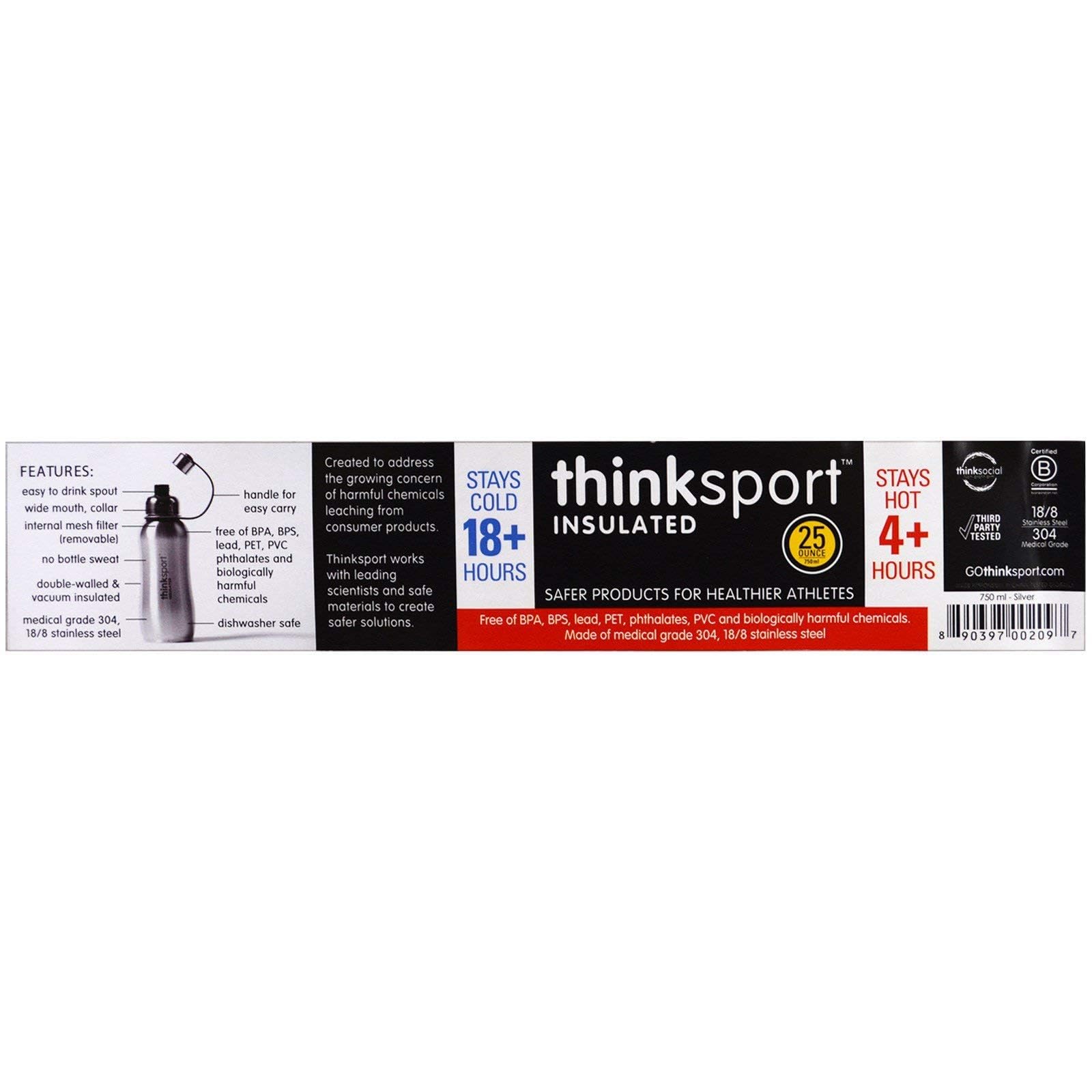 Foto 4 pulgar | Botella Deportiva Thinksport De Acero Inoxidable Plateada 750 Ml - Venta Internacional.