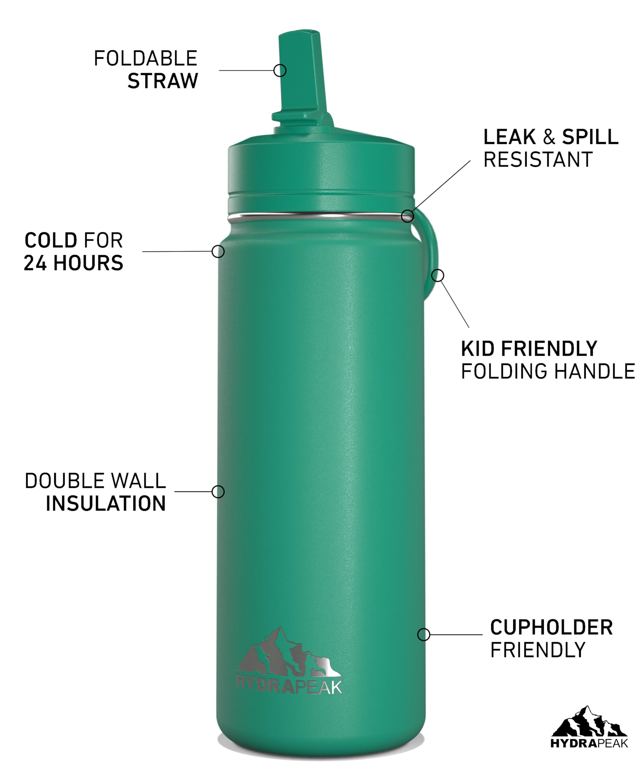 Foto 3 pulgar | Botella De Agua Hydrapeak Mini De 600 Ml Con Tapa De Pajita Para Niños De Acero Inoxidable - Venta Internacional.
