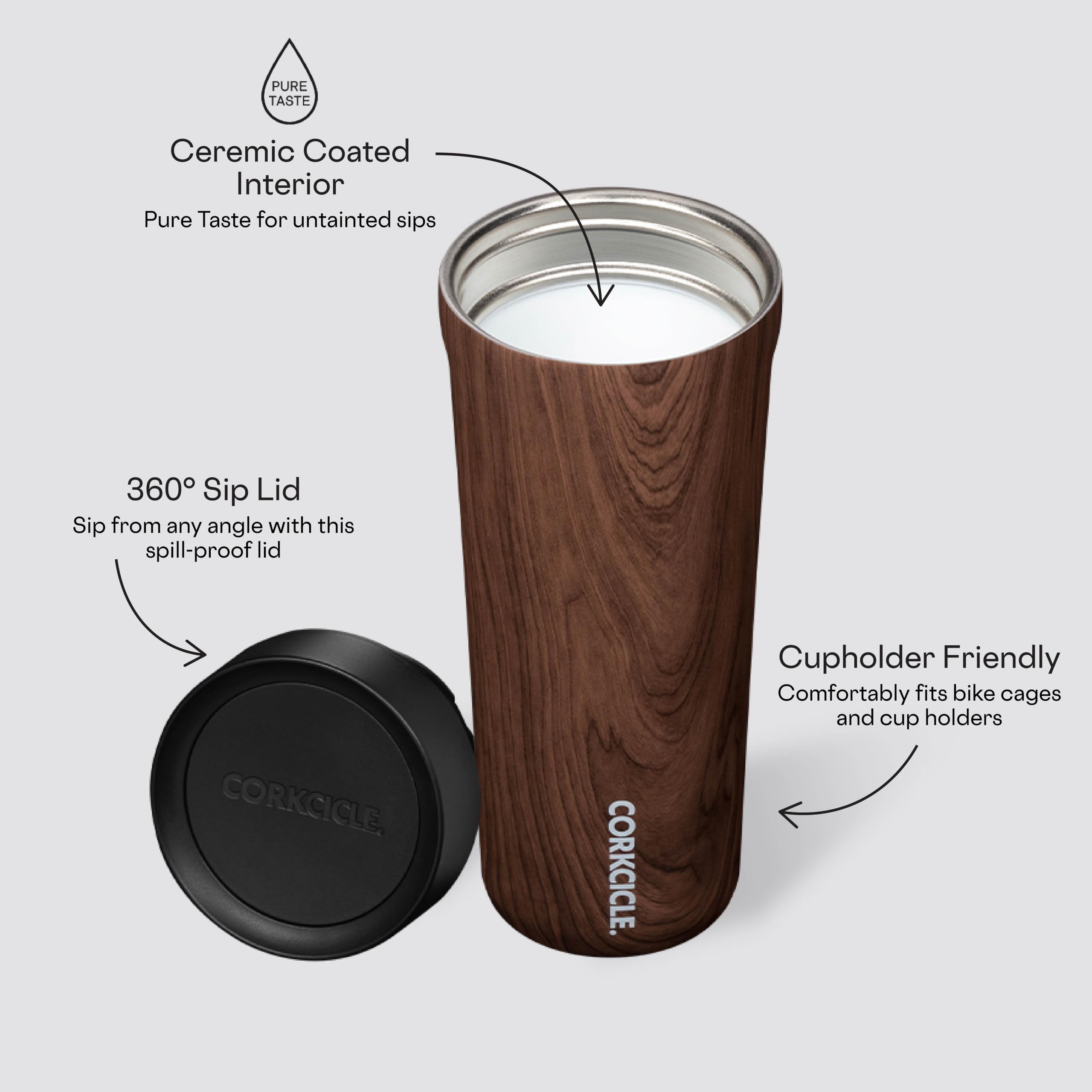 Foto 7 pulgar | Taza De Viaje Corkcicle Commuter Cup, Madera De Nogal, 500 Ml - Venta Internacional.