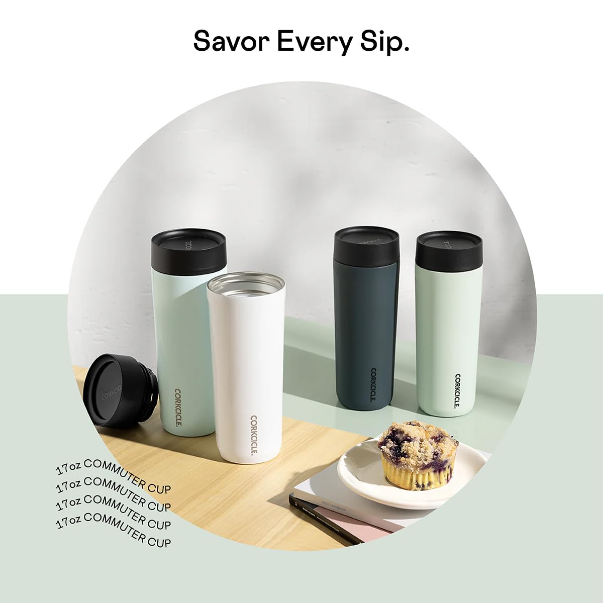 Foto 4 pulgar | Taza De Viaje Corkcicle Commuter Cup Sage Mist, 500 Ml, Aislante - Venta Internacional.
