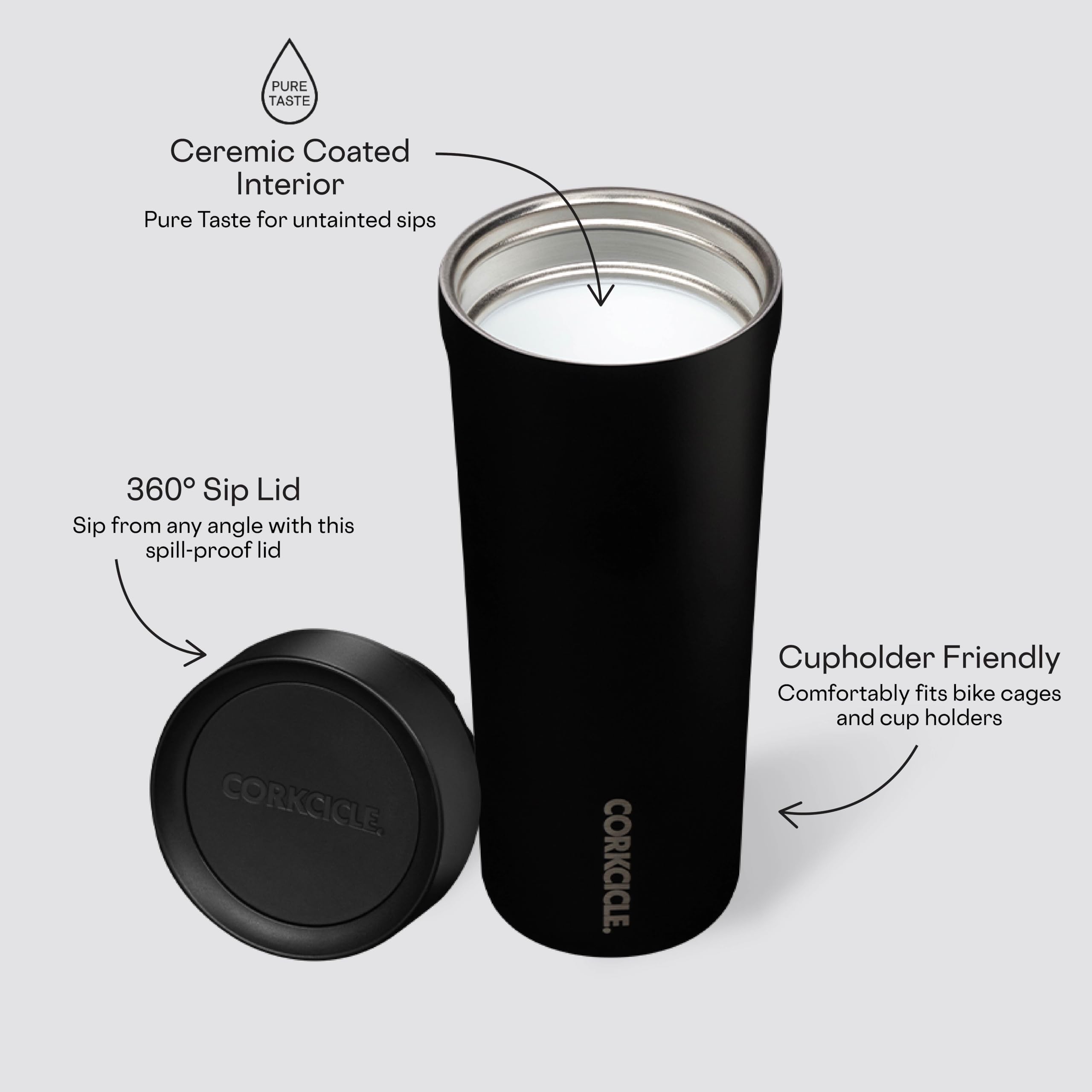 Foto 7 | Taza De Viaje Corkcicle Commuter Cup, Color Negro Mate, 500 Ml - Venta Internacional.