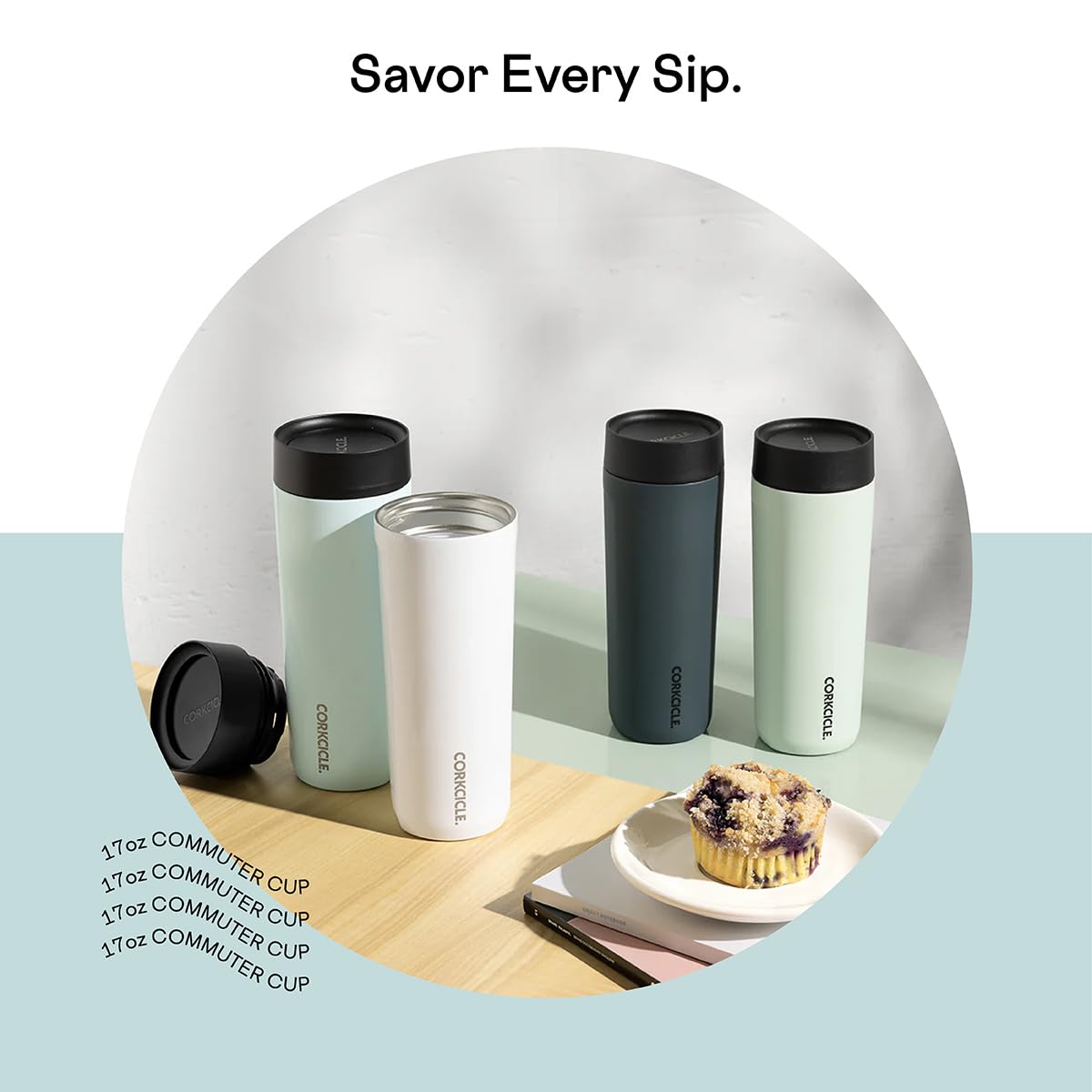 Foto 4 pulgar | Taza De Viaje Corkcicle Commuter Cup, 500 Ml, Azul Brillante - Venta Internacional.