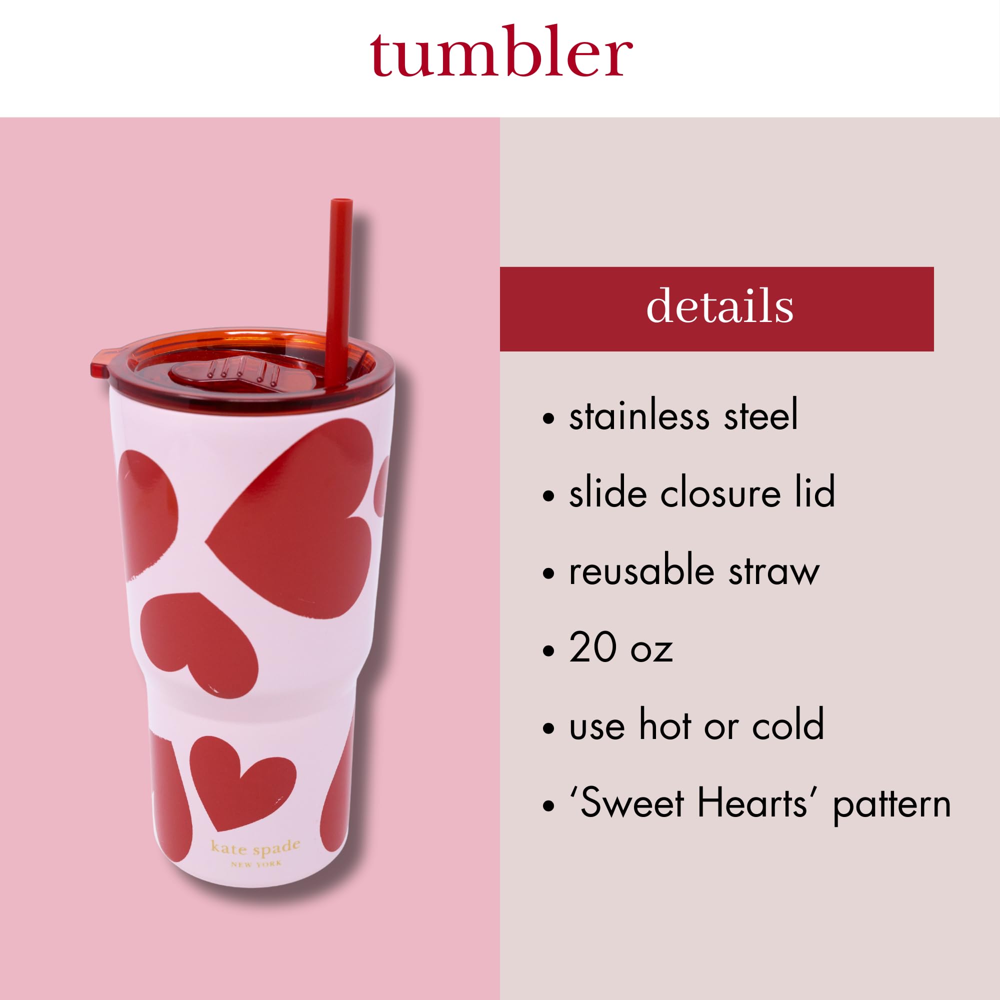 Foto 7 | Vaso Aislante Kate Spade New York Sweet Hearts, 600 Ml - Venta Internacional.
