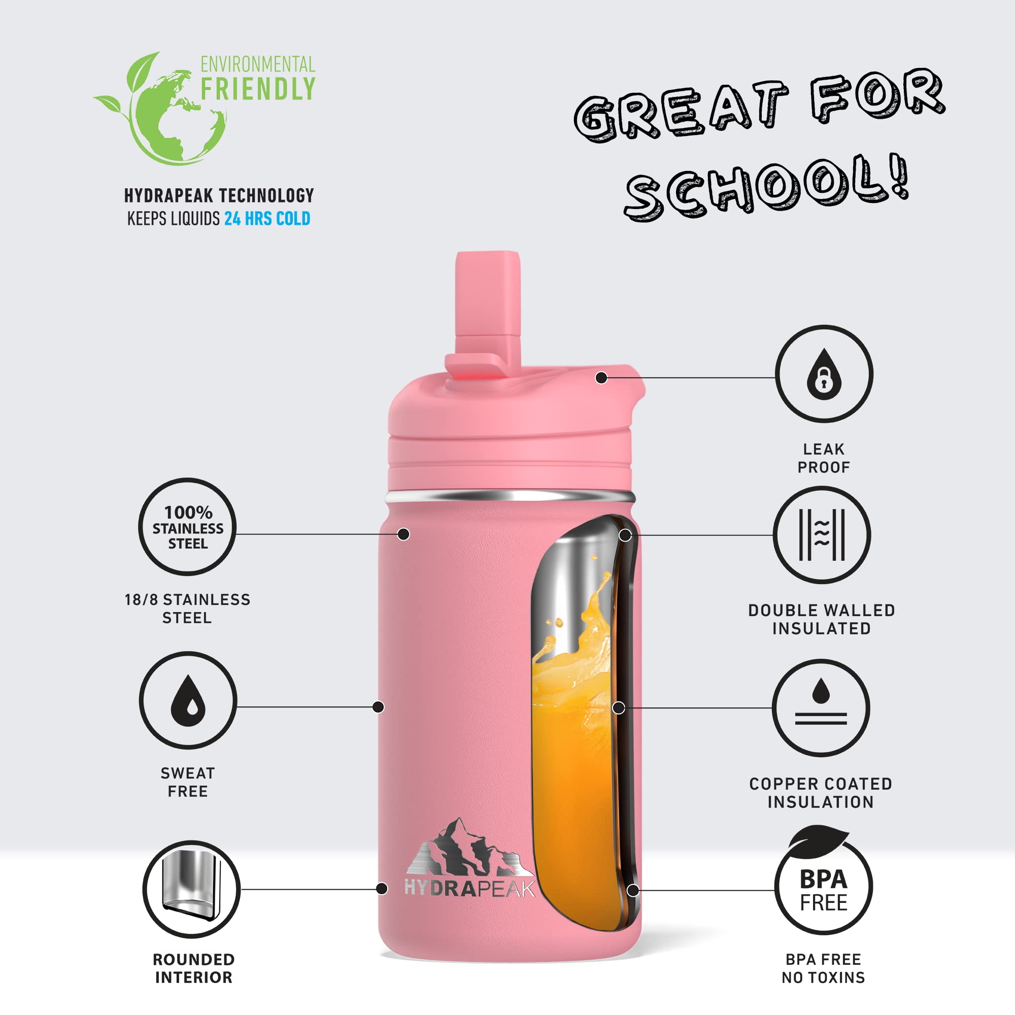 Foto 5 pulgar | Botella De Agua Hydrapeak Kids Con Aislamiento De 400 Ml Con Tapa De Pajita - Venta Internacional.