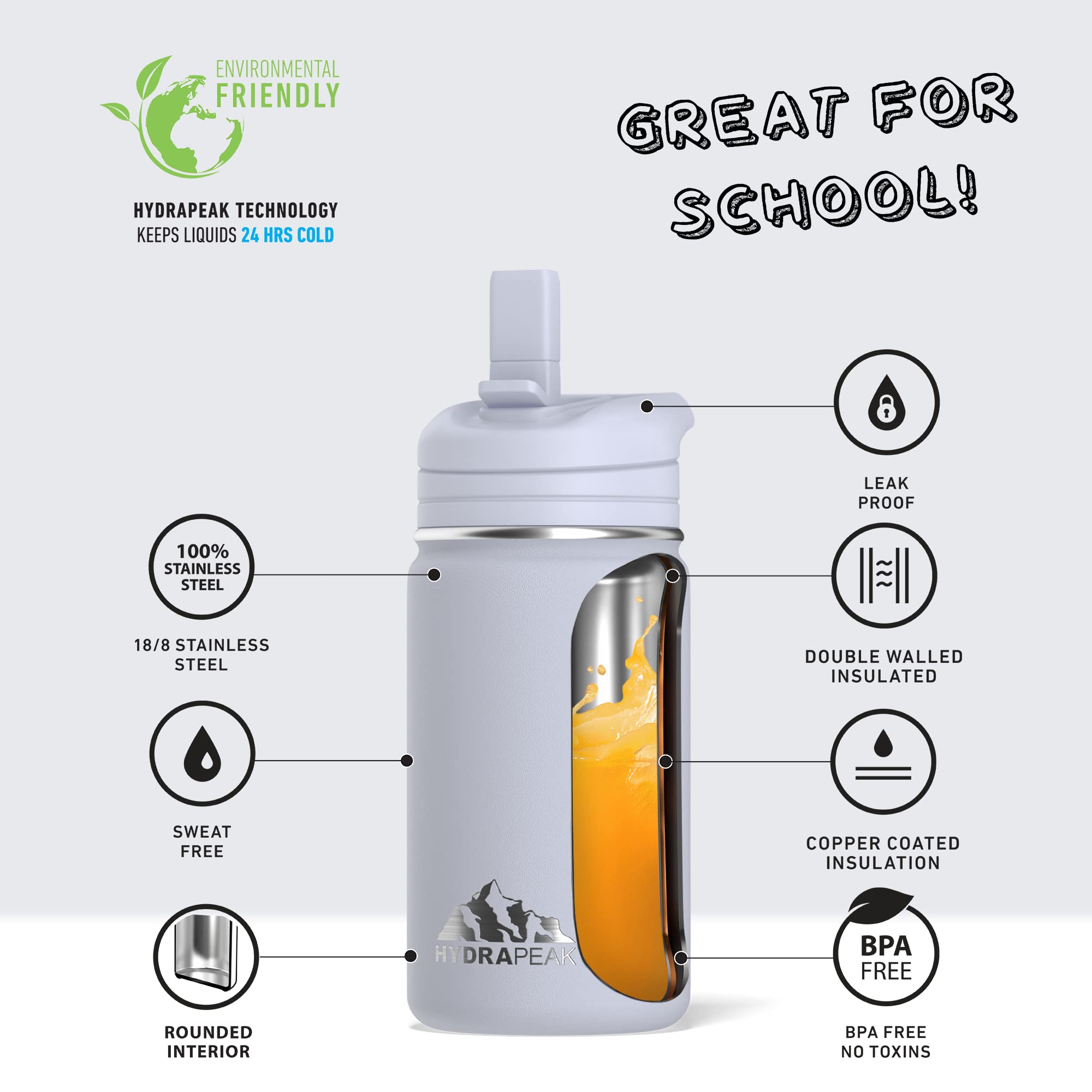 Foto 5 pulgar | Botella De Agua Hydrapeak Mini De Acero Inoxidable De 400 Ml Con Tapa De Pajita - Venta Internacional.
