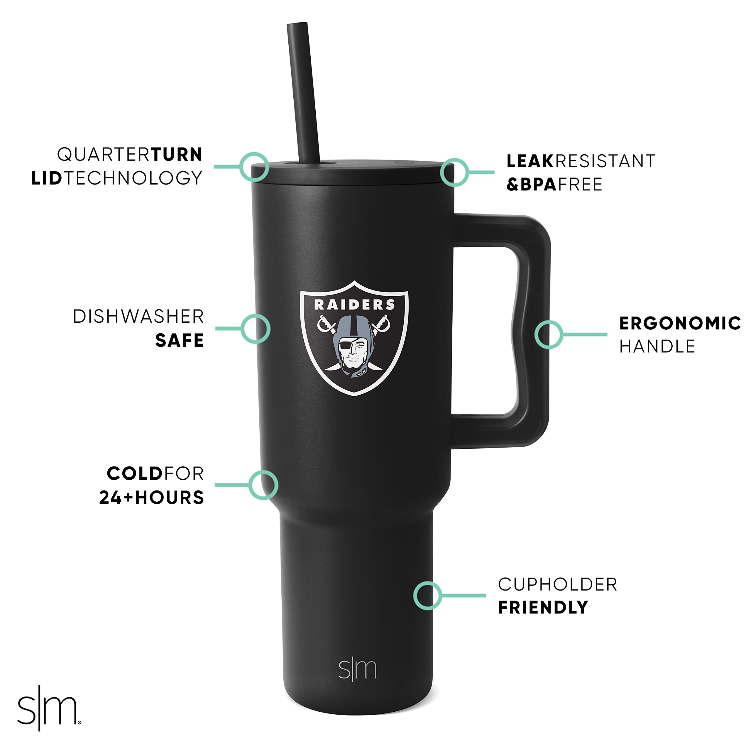 Foto 3 pulgar | Vaso Simple Modern Nfl De 1,2 L Con Asa Y Pajita Los Vegas Raiders - Venta Internacional.