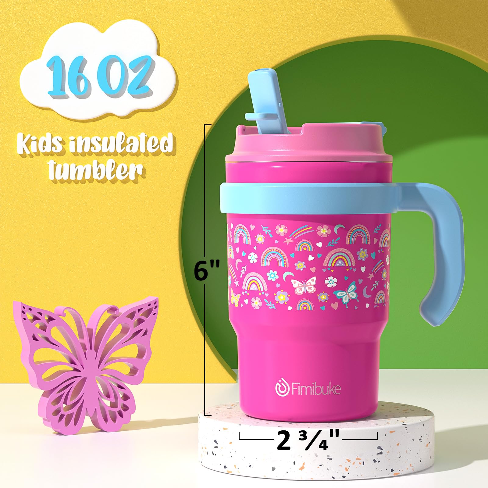 Foto 4 pulgar | Vaso Aislante Para Niños Fimibuke 470 Ml Con Mango Y Pajita 18/8 Ss - Venta Internacional.