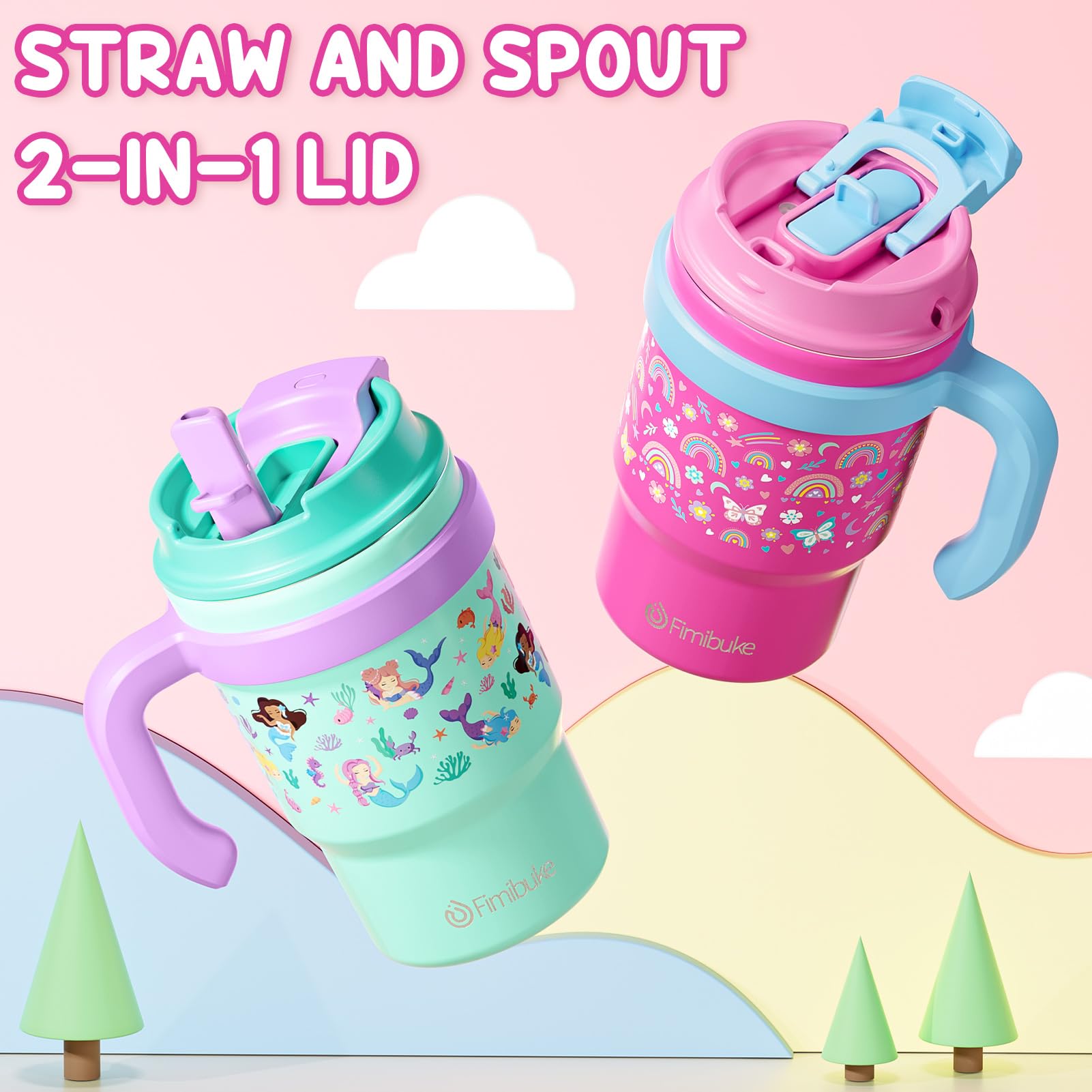Foto 7 pulgar | Vaso Aislante Para Niños Fimibuke 470 Ml Con Mango Y Pajita 18/8 Ss - Venta Internacional.