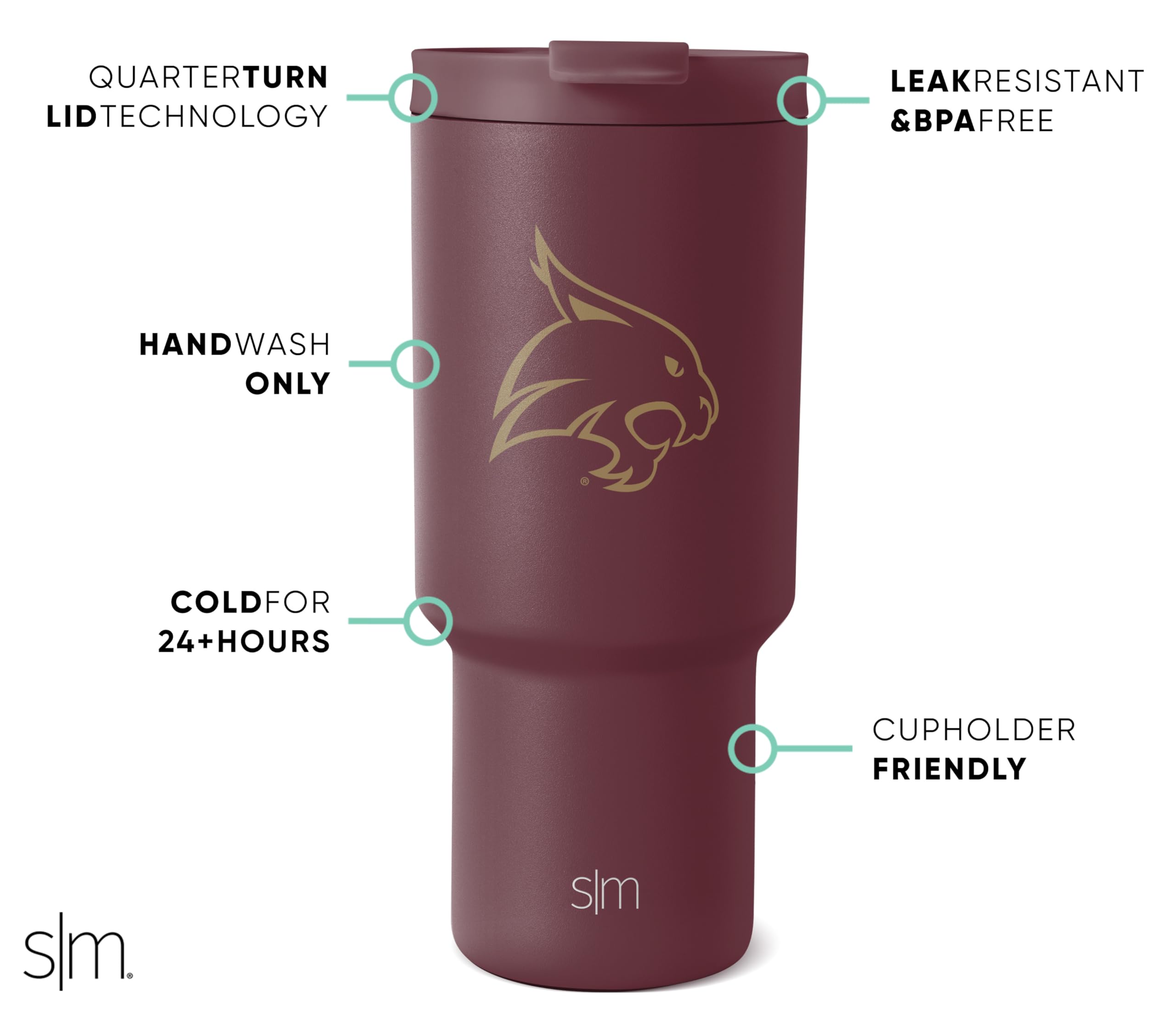 Foto 3 pulgar | Vaso Sencillo Y Moderno Con Aislamiento Para Gatos Bobcats Del Estado De Texas, 900 Ml - Venta Internacional.