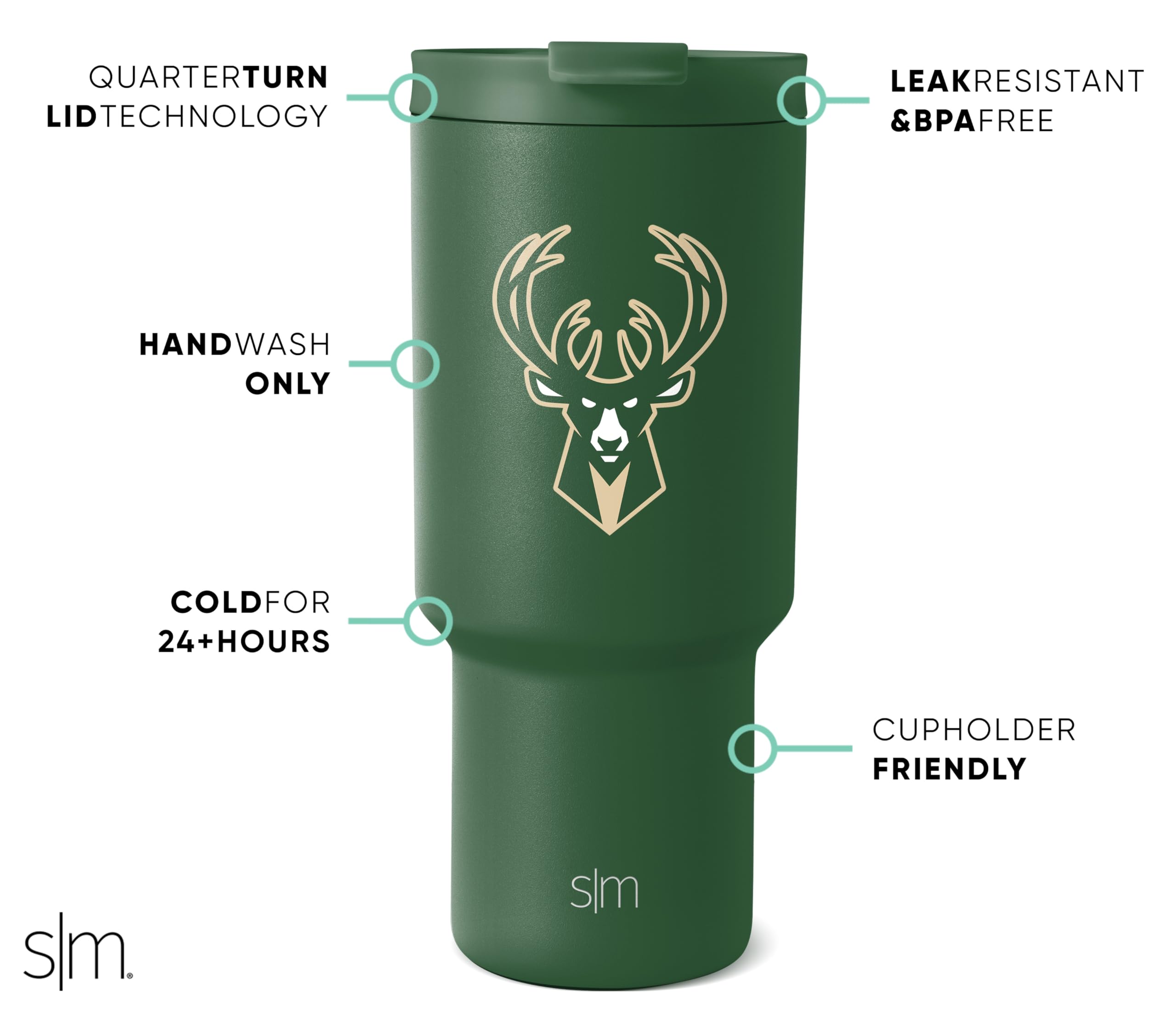 Foto 3 pulgar | Tumbler Simple Modern Con Licencia Oficial De Los Milwaukee Bucks De La Nba - Venta Internacional.