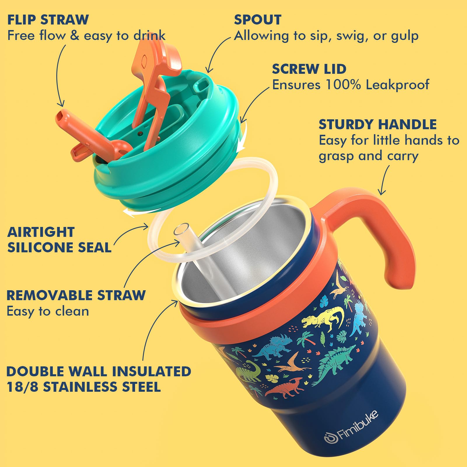 Foto 8 pulgar | Vaso Aislante Para Niños Fimibuke, 473 Ml, Con Asa Y Pajitas, Paquete De 2 - Venta Internacional.