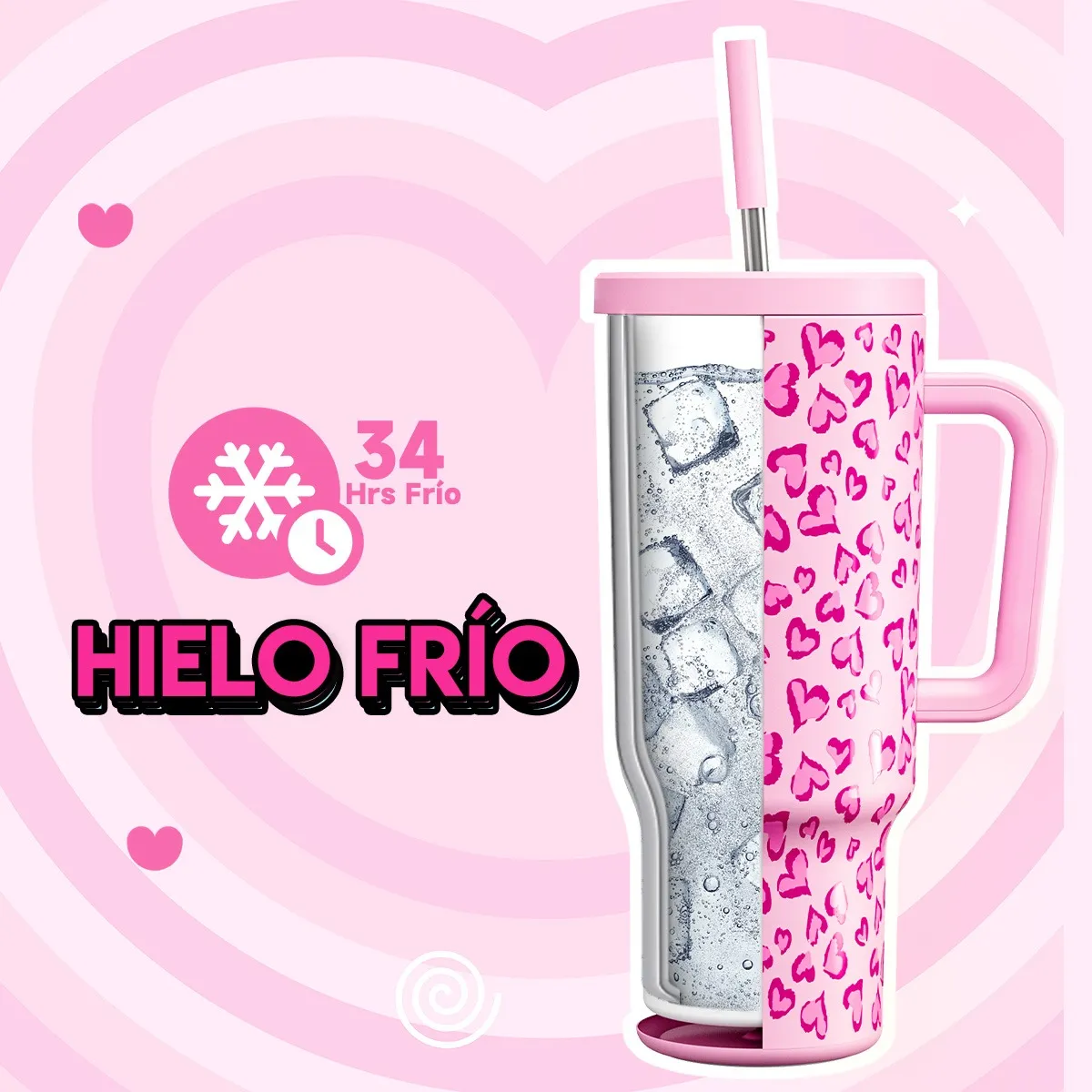 Foto 4 pulgar | Corazón Rosa Vaso Térmico De Acero Inoxidable Con Calor/frí 40oz  Eo Safe Imports Esi-19758 Rosa
