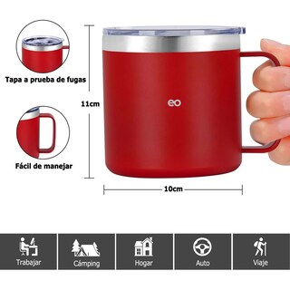 Foto 2 | Vaso Térmico 14oz De Acero Inoxidable Taza Para Café 414ml Eo Safe Imports Esi-19760 Rojo