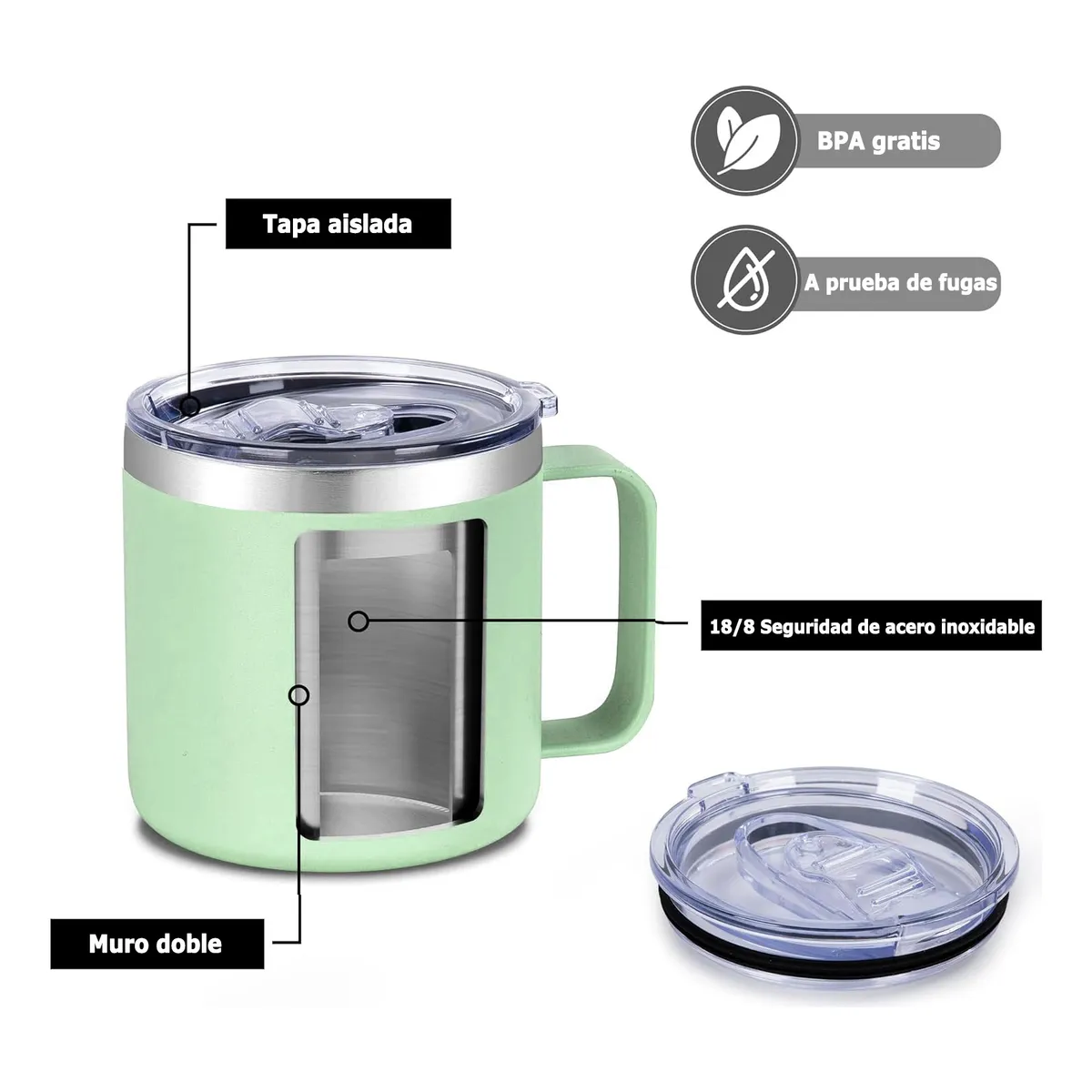 Foto 3 | Vaso Térmico 14oz De Acero Inoxidable Taza Para Café 414ml Eo Safe Imports Esi-19761 Verde