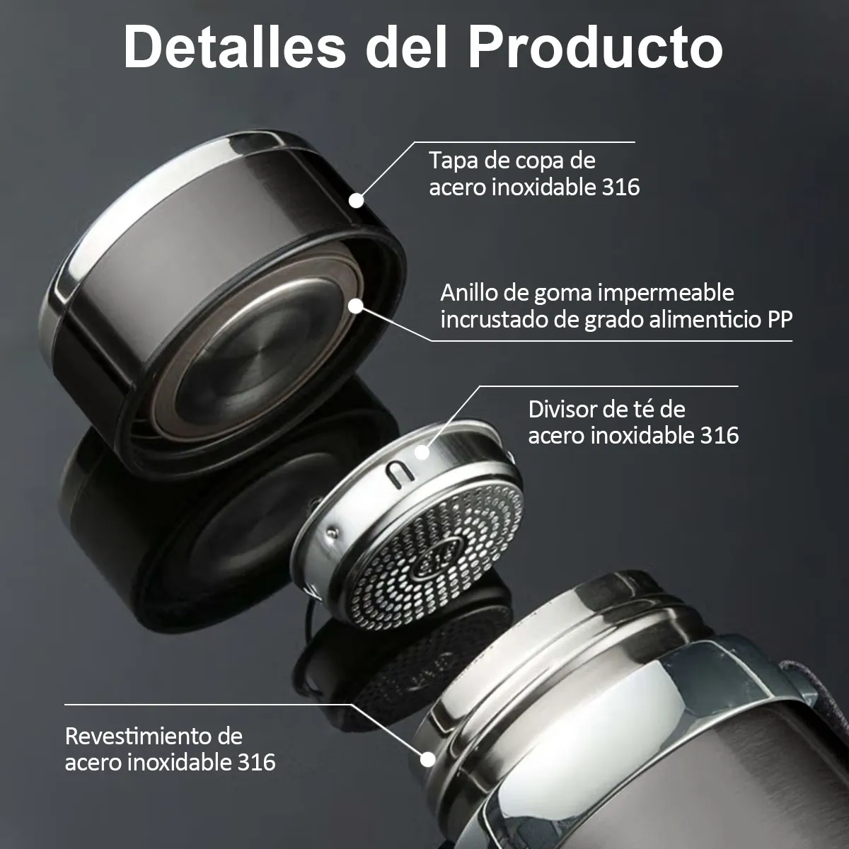 Foto 4 pulgar | Termo De Acero Inoxidable Portatil  1000ml Lab.g Negro