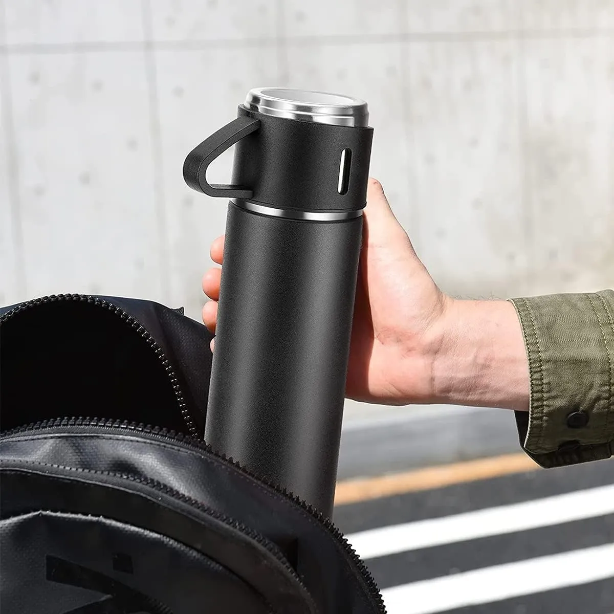 Foto 5 pulgar | Termo Botella Acero Inoxidable 304 Al Vacío Con Dos Tazas Eo Safe Imports Esi-20158  Negro