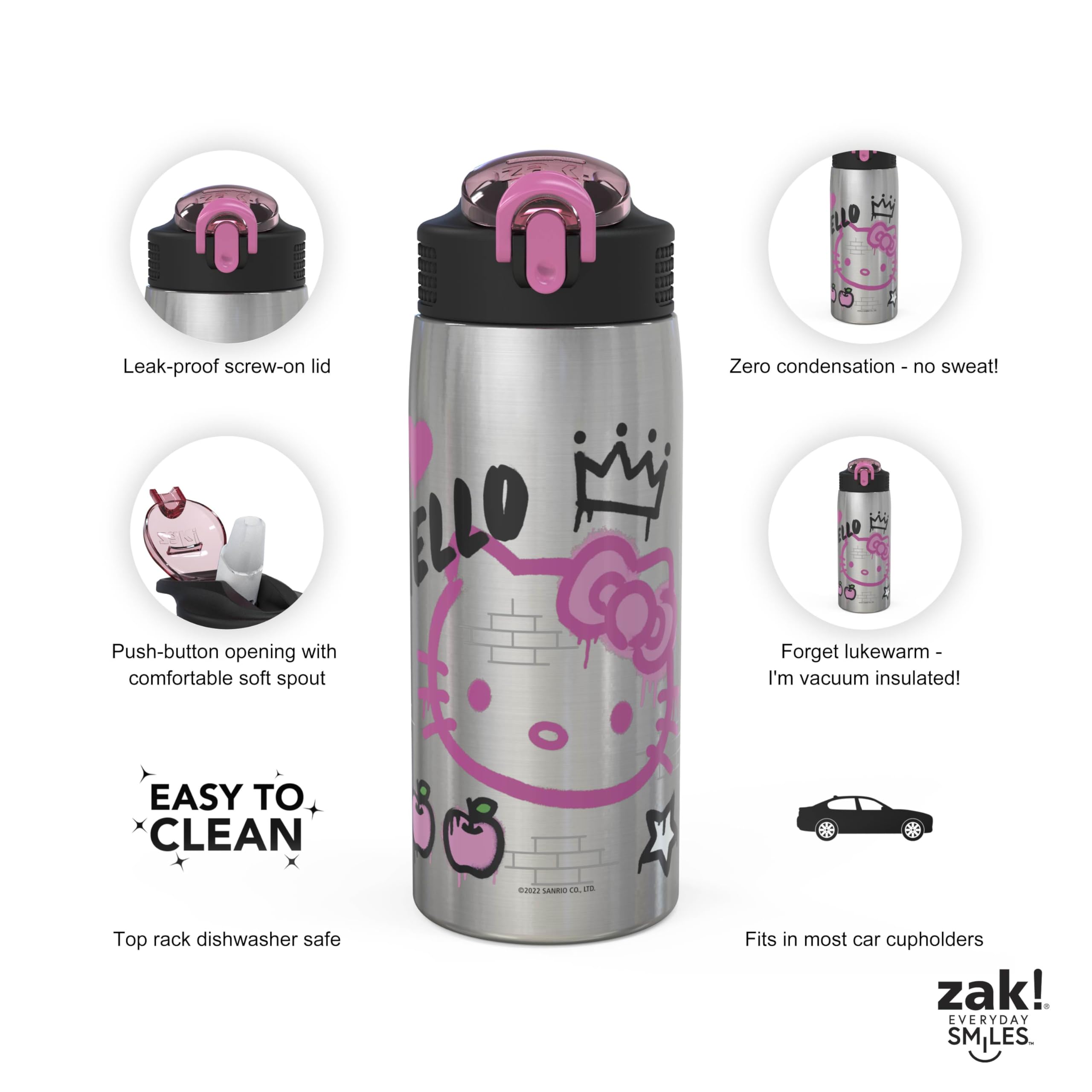 Foto 4 | Botella De Agua Zak Designs Sanrio Hello Kitty 560 Ml De Acero Inoxidable - Venta Internacional.