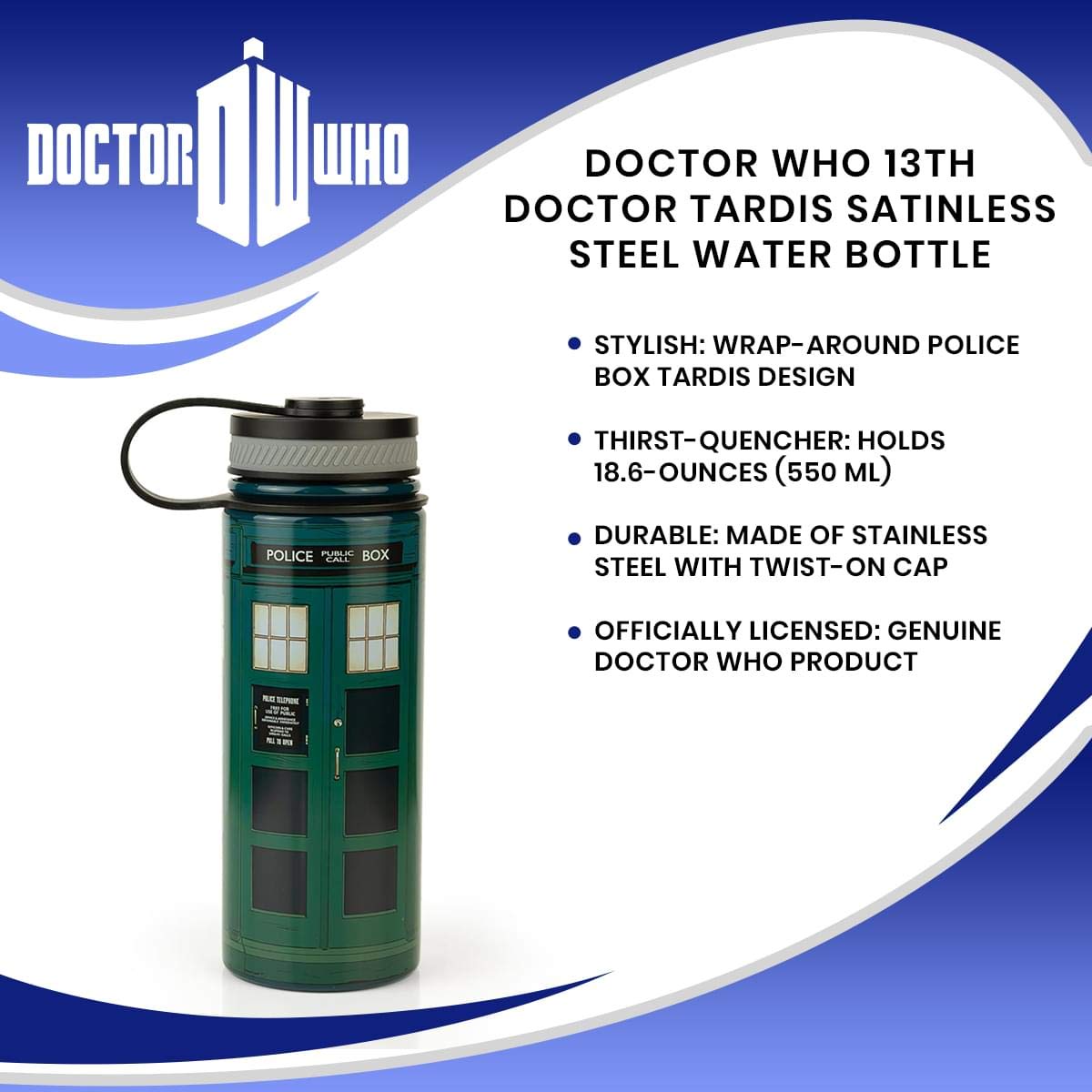 Foto 7 | Botella De Agua Doctor Who Tardis De Acero Inoxidable 550 Ml - Venta Internacional.