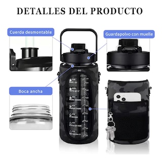 Foto 2 | Botella Deportiva De 2l Botella De Agua Con Popote Y Eslinga Eo Safe Importsesi-20587 Negro
