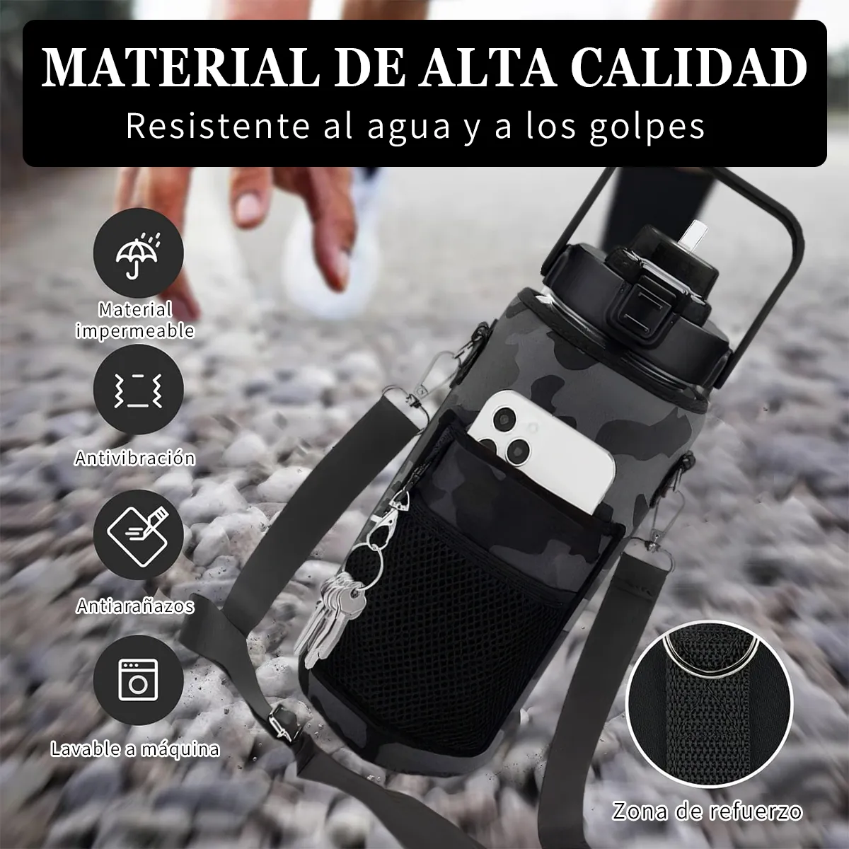 Foto 3 | Botella Deportiva De 2l Botella De Agua Con Popote Y Eslinga Eo Safe Importsesi-20587 Negro