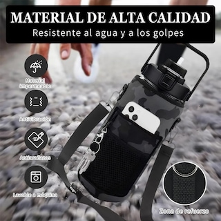 Foto 3 | Botella Deportiva De 2l Botella De Agua Con Popote Y Eslinga Eo Safe Importsesi-20587 Negro