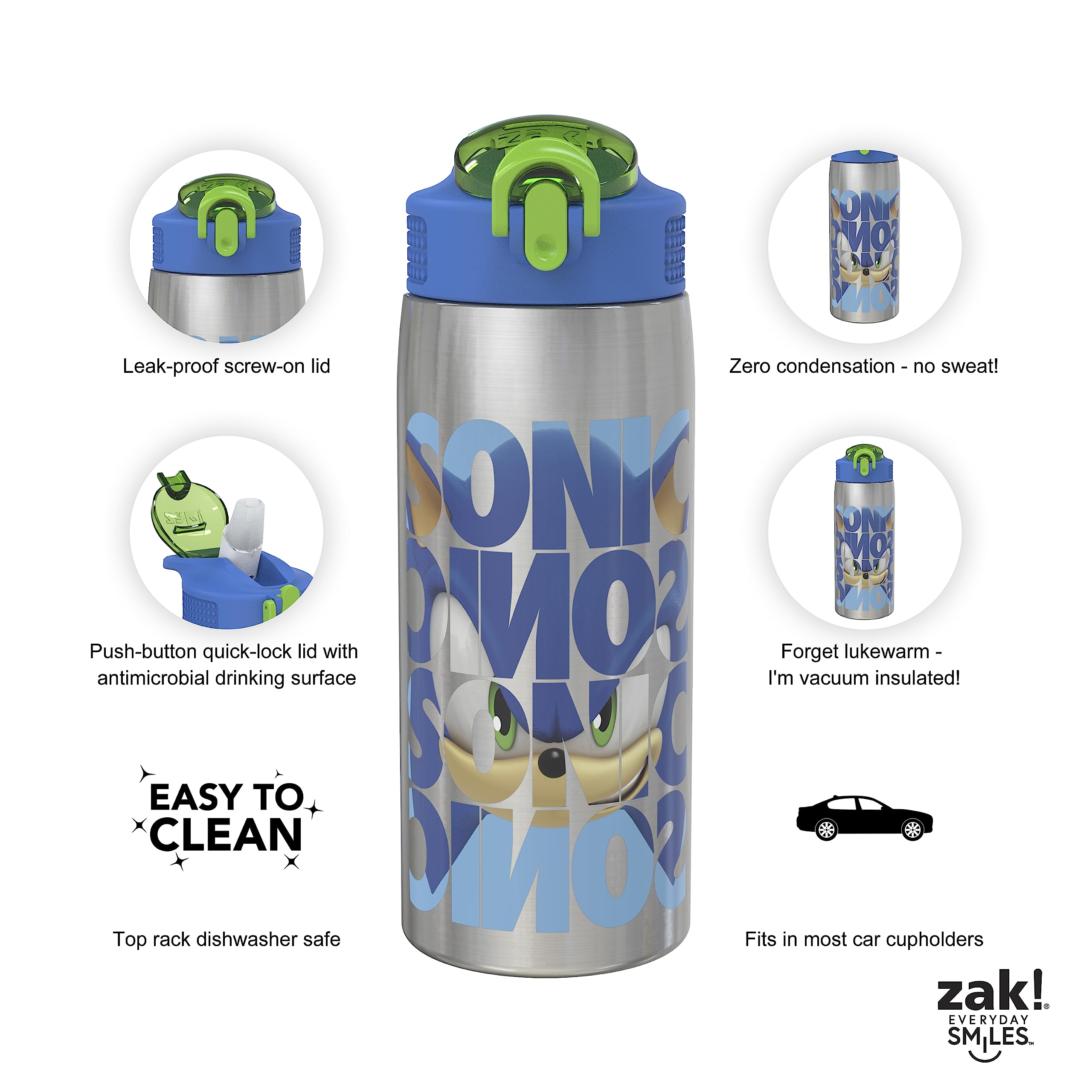 Foto 4 | Botella De Agua Zak Designs Sonic The Hedgehog  560 Ml  Acero Inoxidable - Venta Internacional.