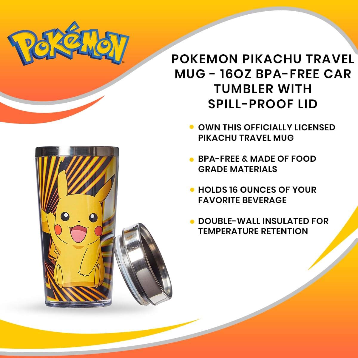 Foto 8 pulgar | Taza De Viaje Just Funky Pokemon Pikachu 473 Ml De Acero Inoxidable - Venta Internacional.