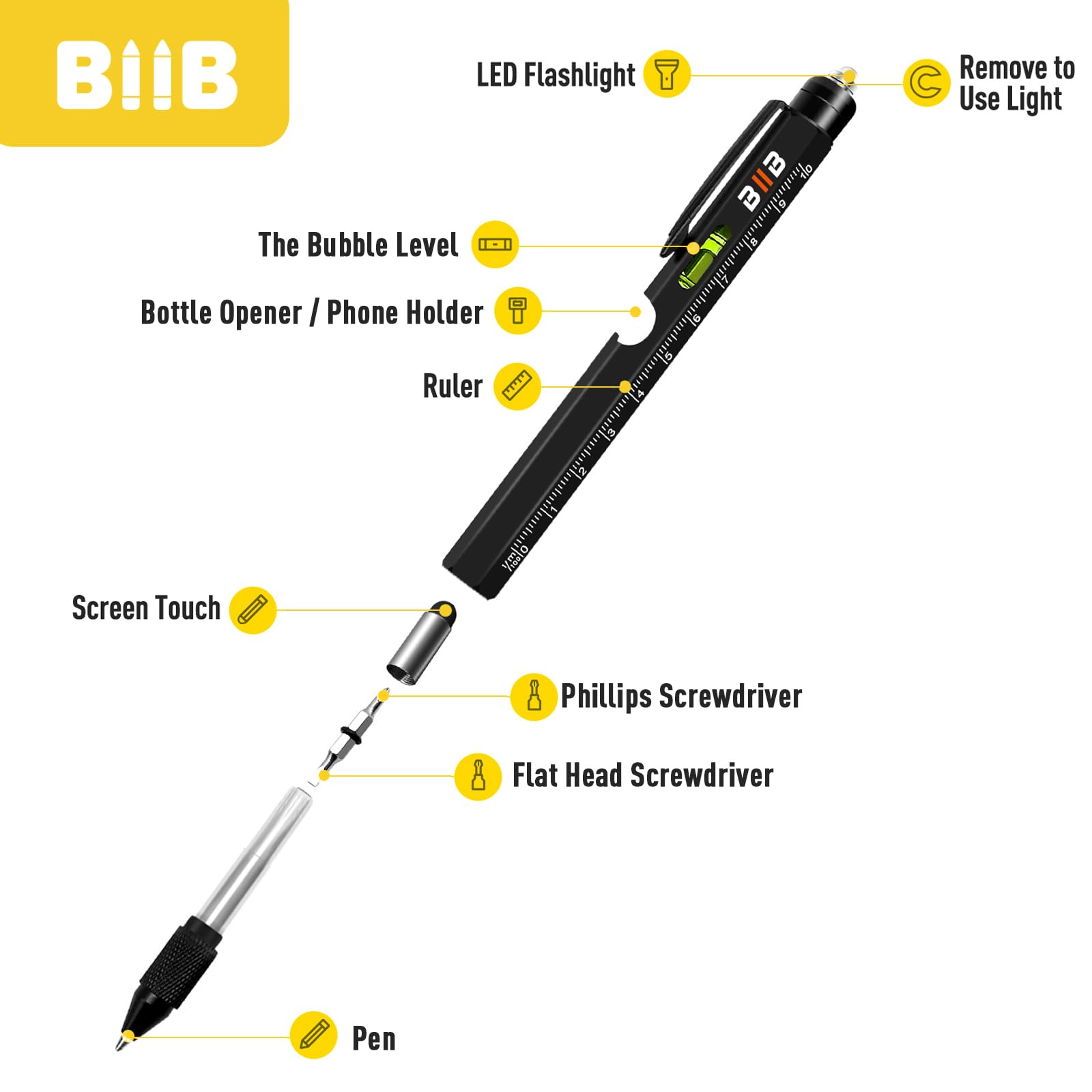 Foto 5 pulgar | Bolígrafo Multiherramienta Biib 9 En 1 Para Hombre Con Linterna Led Y Lápiz Capacitivo - Venta Internacional.