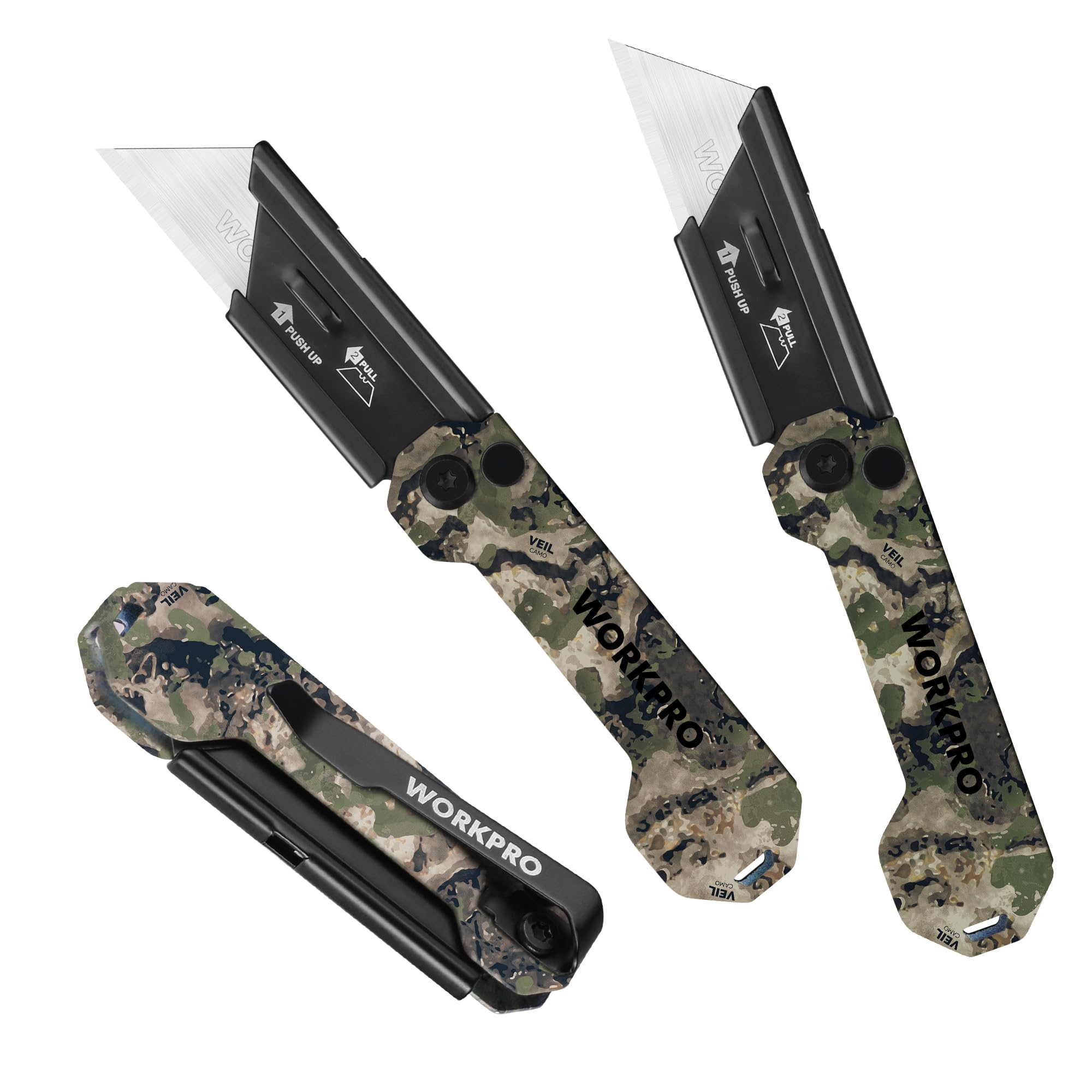 Foto 2 pulgar | Juego De Cuchillos Utilitarios Plegables Workpro Camo Con Clip Para Cinturón, Paquete De 3 - Venta Internacional.
