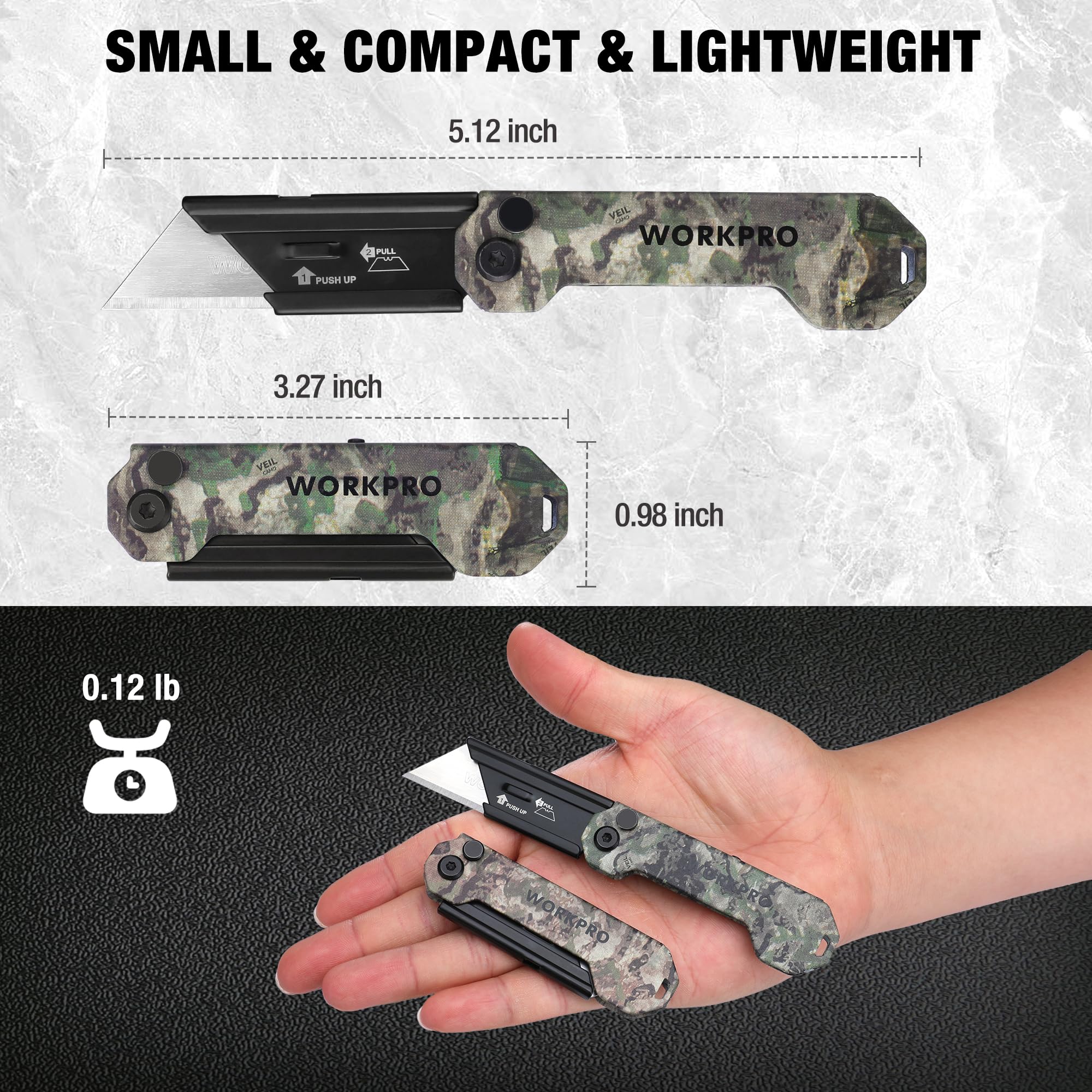 Foto 3 pulgar | Juego De Cuchillos Utilitarios Plegables Workpro Camo Con Clip Para Cinturón, Paquete De 3 - Venta Internacional.