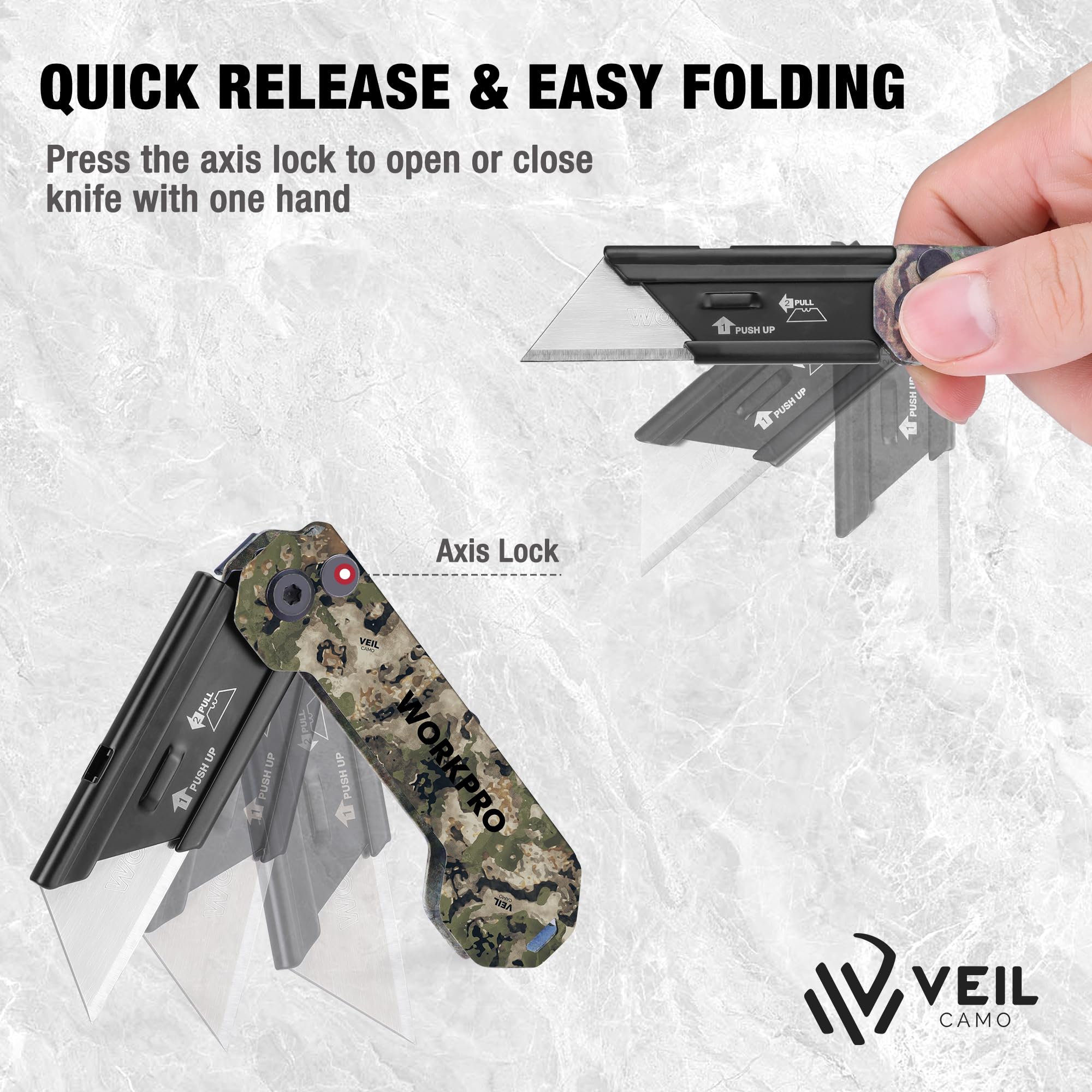 Foto 5 pulgar | Juego De Cuchillos Utilitarios Plegables Workpro Camo Con Clip Para Cinturón, Paquete De 3 - Venta Internacional.