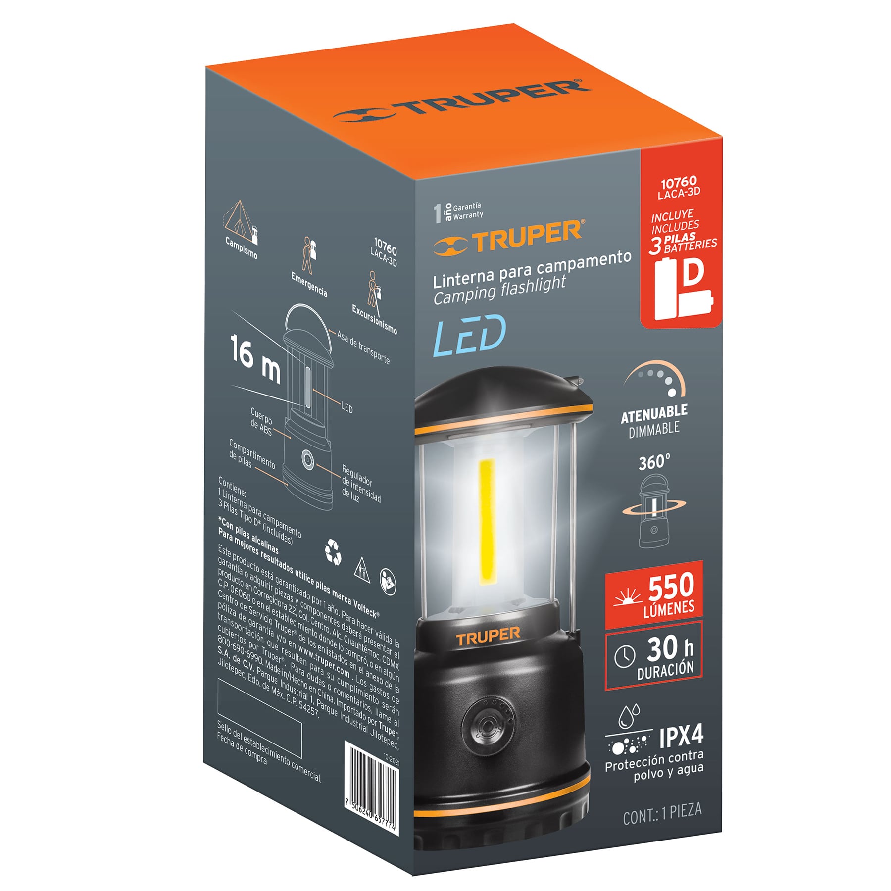 Foto 5 pulgar | Linterna Truper de LED para Campamento Tipo Farol de Pilas 3 D