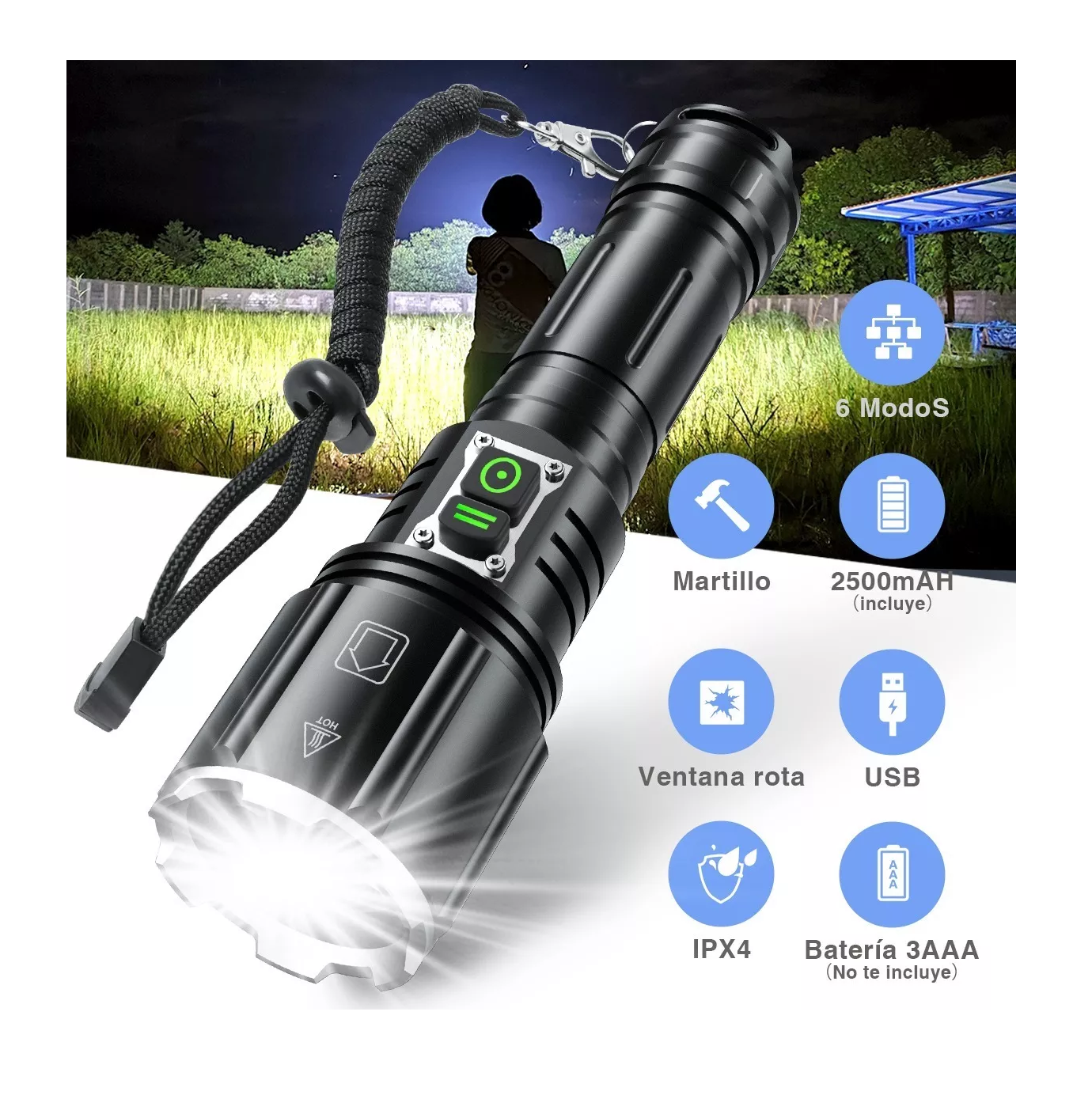 Foto 3 pulgar | Linterna Led Recargable Belug XHP160 Negro 120000 Lúmenes Linterna