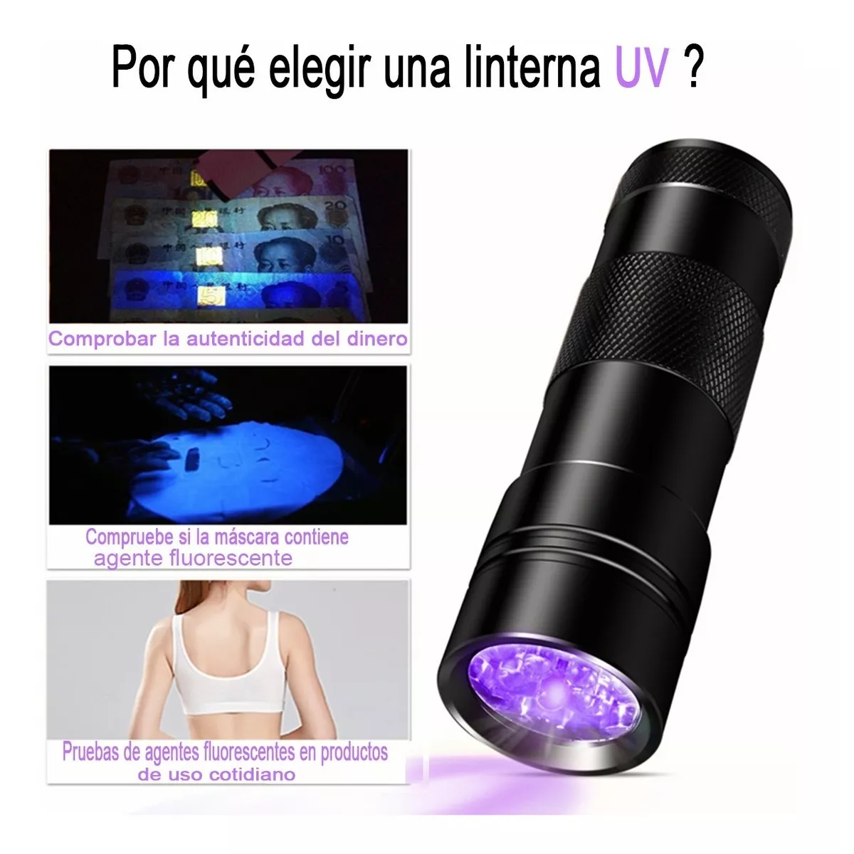 Foto 3 pulgar | Linterna LED UV  Eo Safe Imports Negro