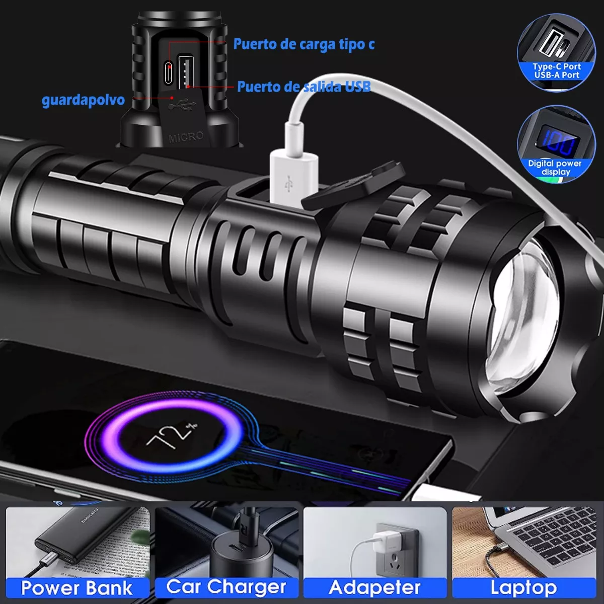 Foto 3 | Lámpara Táctica Led Linterna Pantalla Digital Eo Safe Imports Esi-10065 Negro
