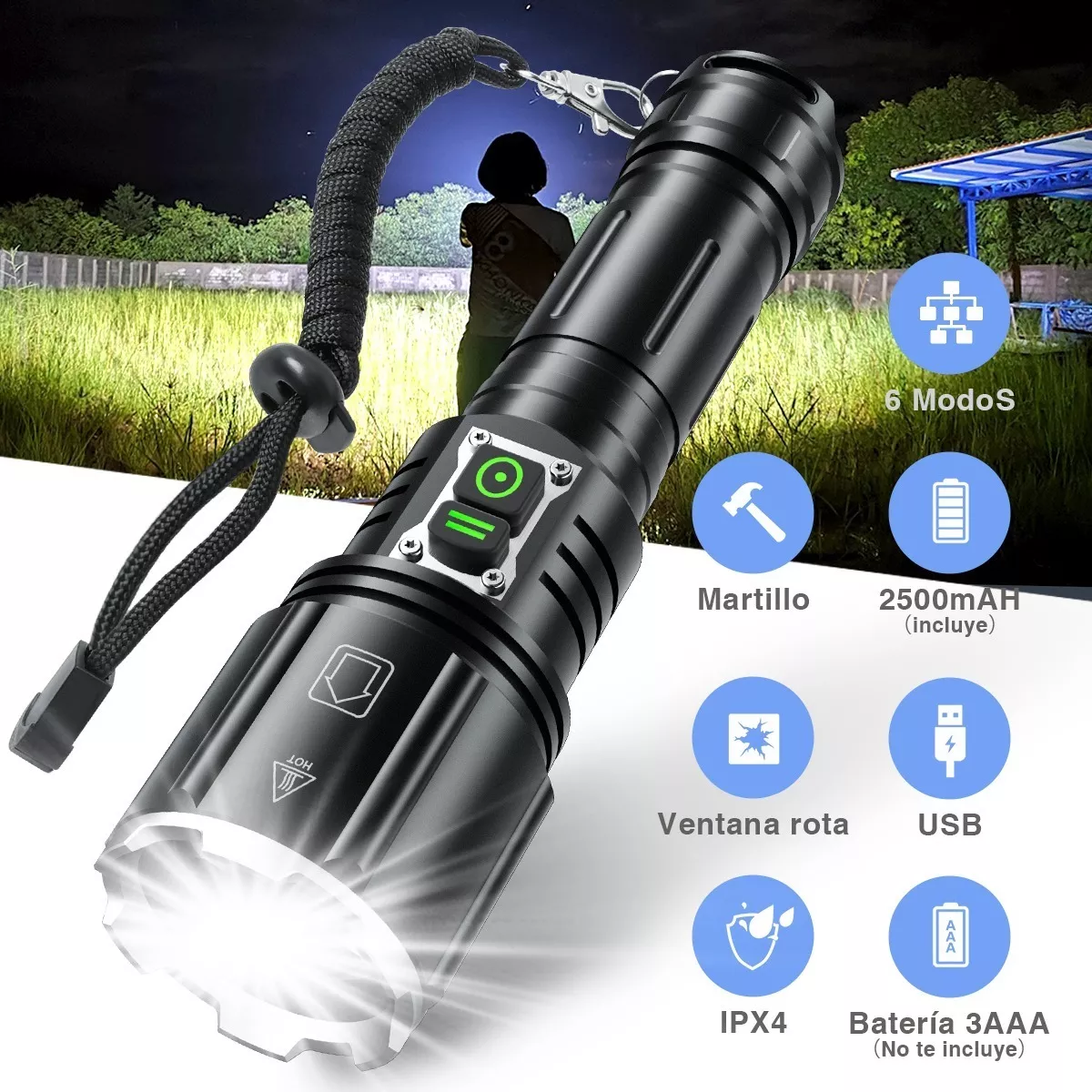 Foto 2 | Linterna Led Recargable Eo Safe Imports Esi-10412 Negro