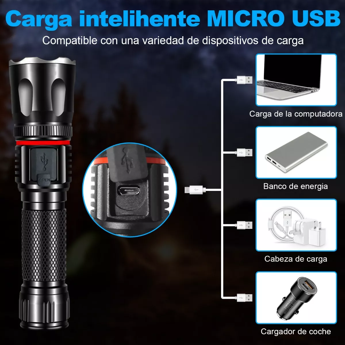 Foto 4 pulgar | Lampara Tactica Recargable Linterna Con Base Magnético Eo Safe Imports  Esi-11868 Negro