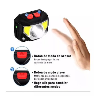 Foto 2 | Lámpara Cabeza Led Linterna Minera Recargable USB con Sensor Negro