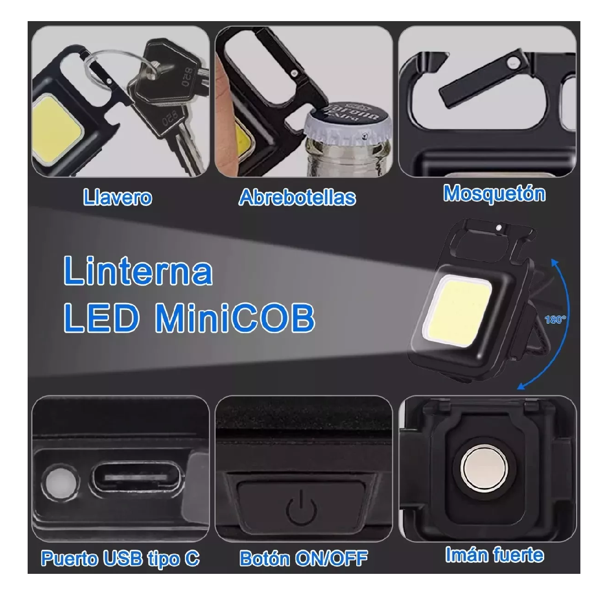 Foto 4 pulgar | Mini USB Recargable Led Llavero Linterna Paquete de Seis