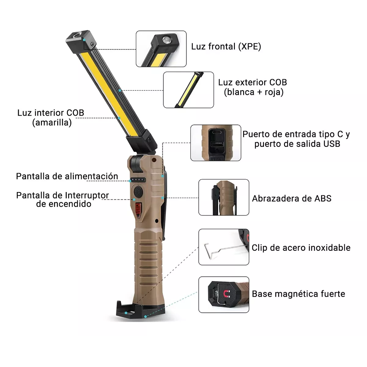 Foto 3 pulgar | Lámpara De Iman Recargable Led Para Trabajo 7modos Eo Safe Imports Esi-13884 Multicolor