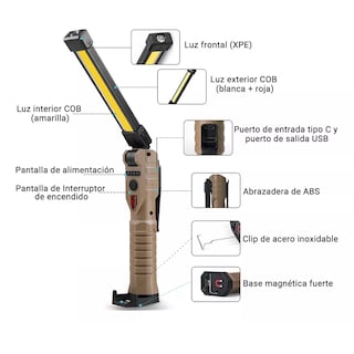 Foto 2 | Lámpara De Iman Recargable Led Para Trabajo 7modos Eo Safe Imports Esi-13884 Multicolor