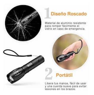 Foto 5 | Linterna Led Recargable T6 Luz Táctica Portátil de Alta Potencia Zoom