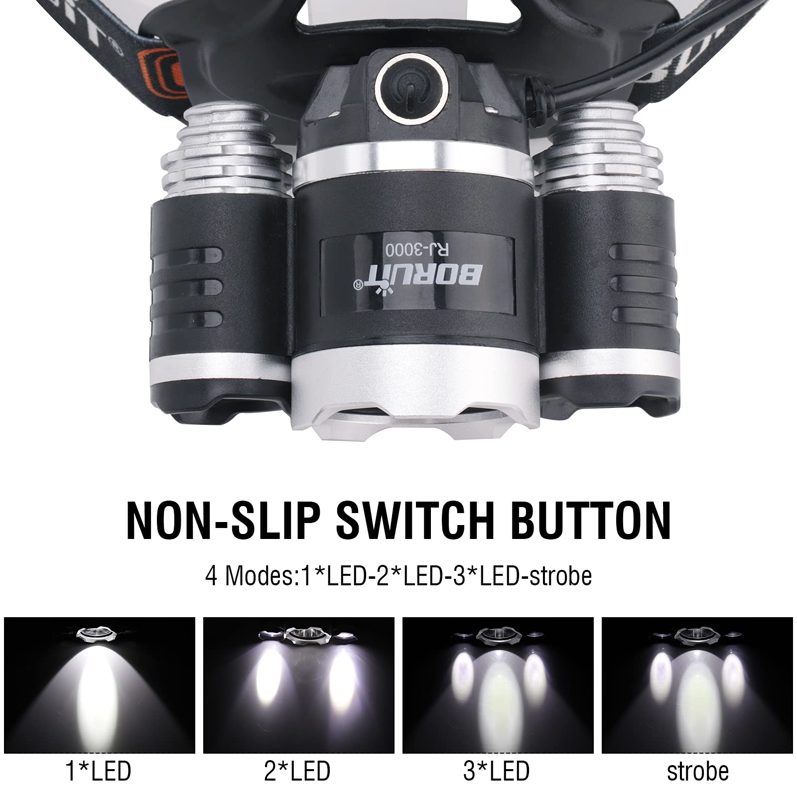 Foto 4 pulgar | Linterna Frontal Boruit Rj-3000 Led Recargable 5000lm Impermeable - Venta Internacional.